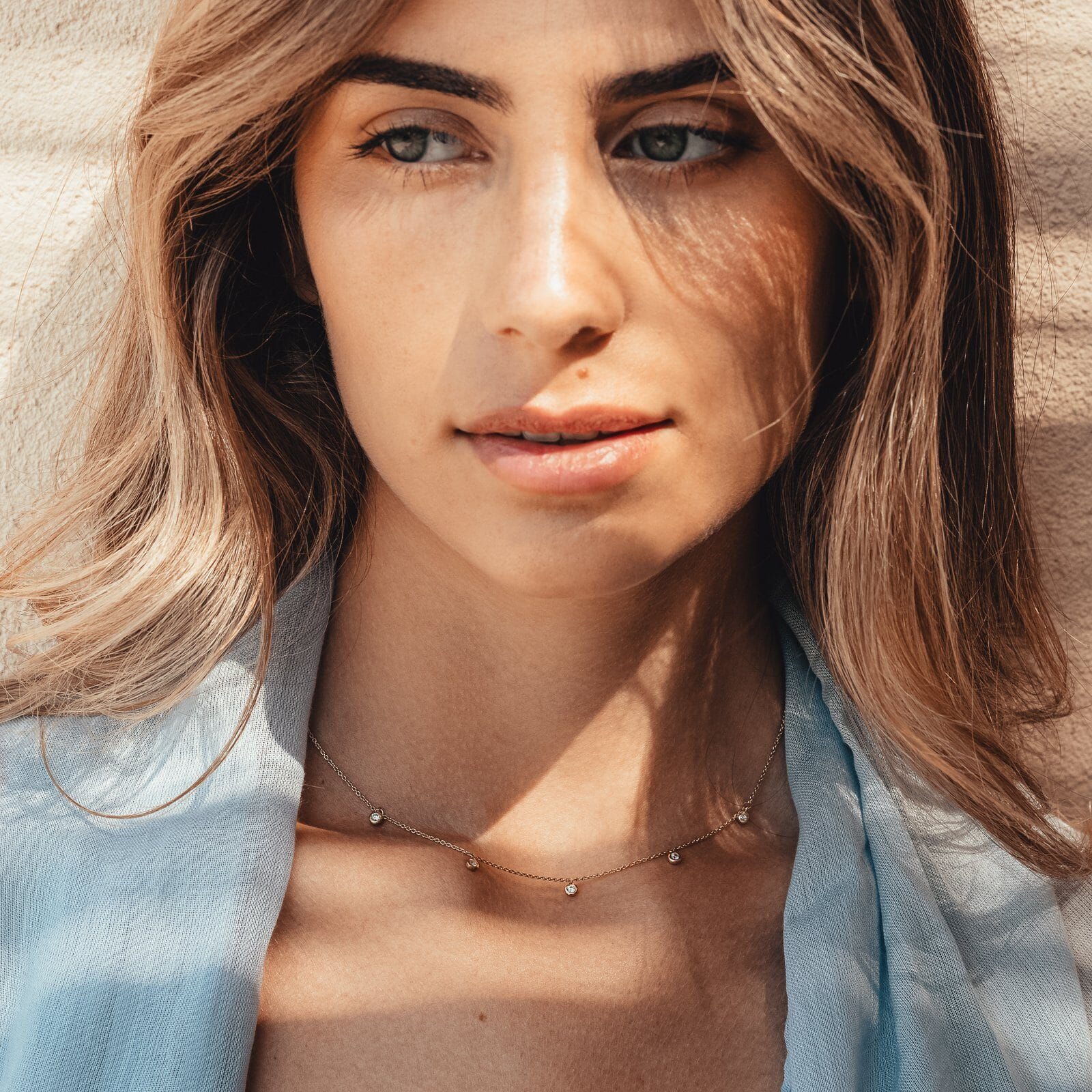 5 Diamonds Bezel Necklace - 14K Rose Gold Necklaces magal-dev