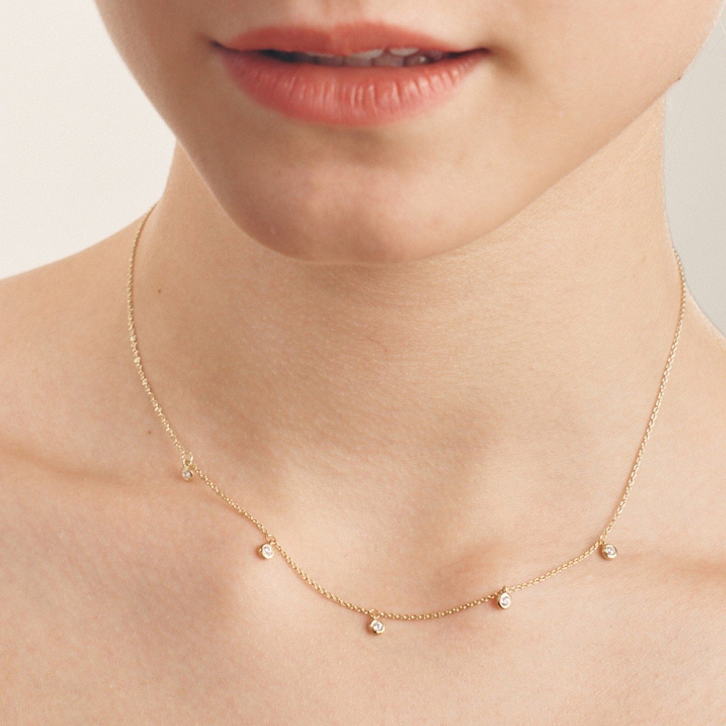 5 Diamonds Bezel Necklace - 14K Rose Gold Necklaces magal-dev