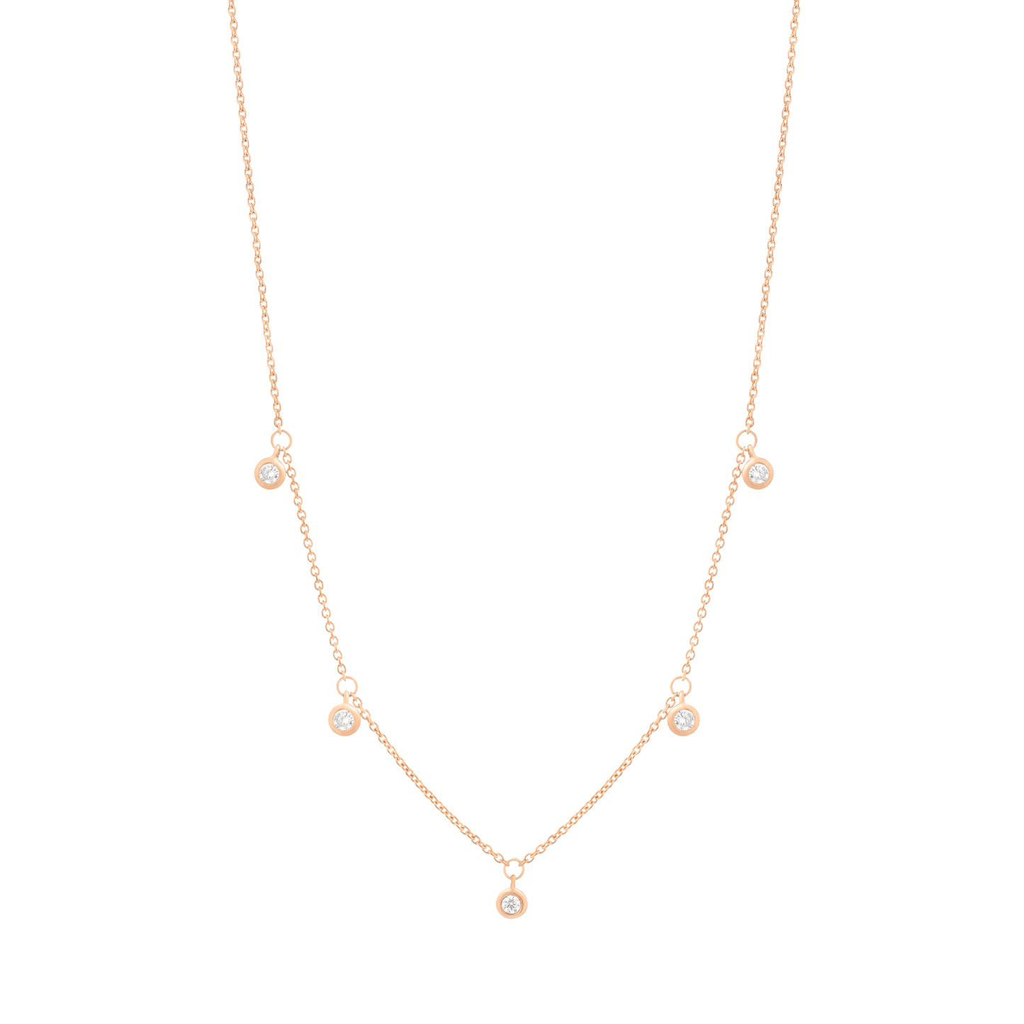 5 Diamonds Bezel Necklace - 14K Yellow Gold Necklaces magal-dev