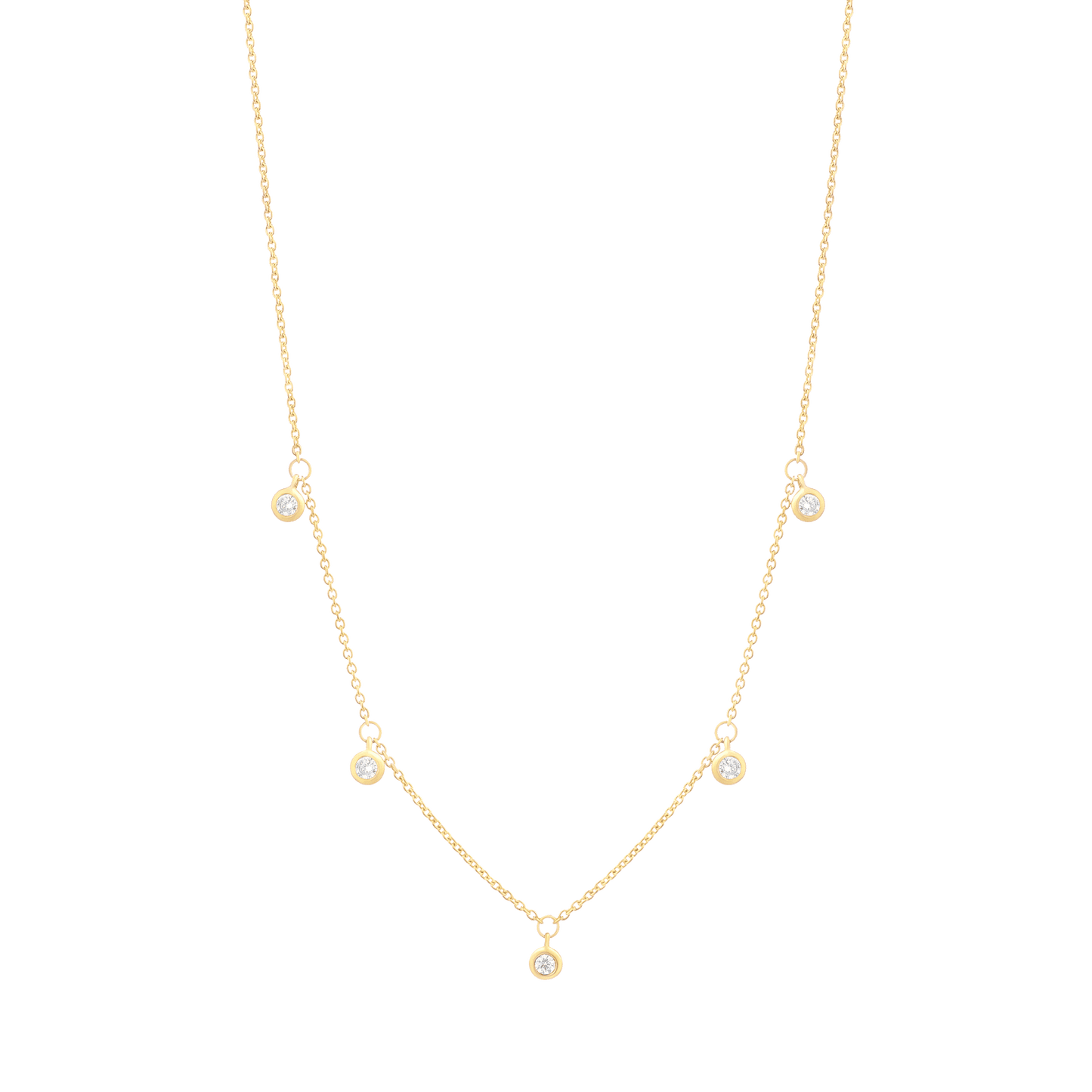 5 Diamonds Bezel Necklace - 14K Yellow Gold Necklaces magal-dev