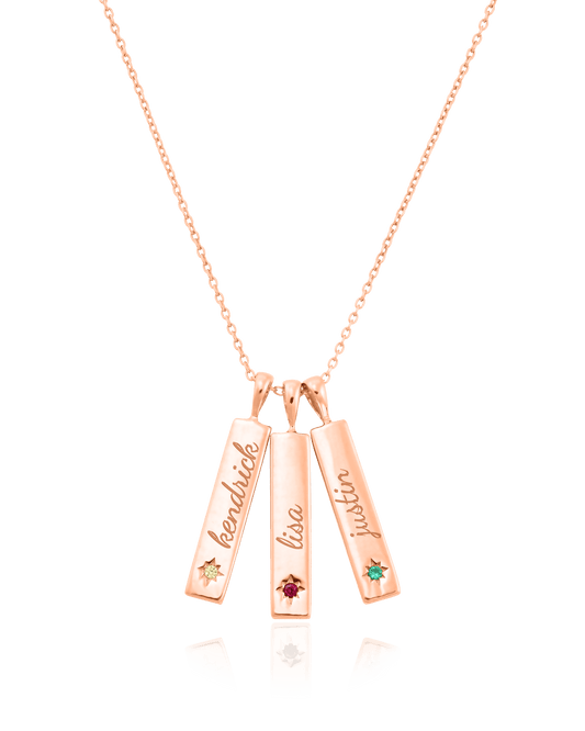 Birthstone Taglet Necklace - 18K Rose Vermeil Necklaces magal-dev 3 Bars 16”+2” extender