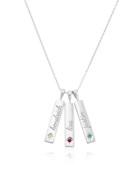 Birthstone Taglet Necklace - 925 Sterling Silver Necklaces magal-dev 3 Bars 16”+2” extender