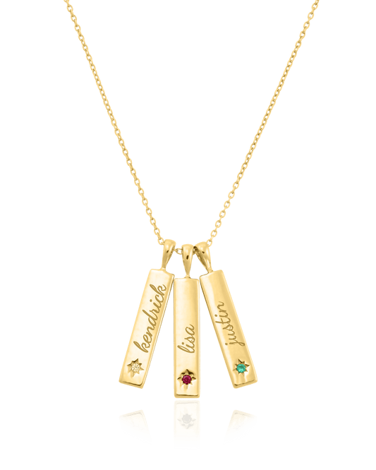 Birthstone Taglet Necklace - 18K Gold Vermeil Necklaces magal-dev 3 Bars 16”+2” extender