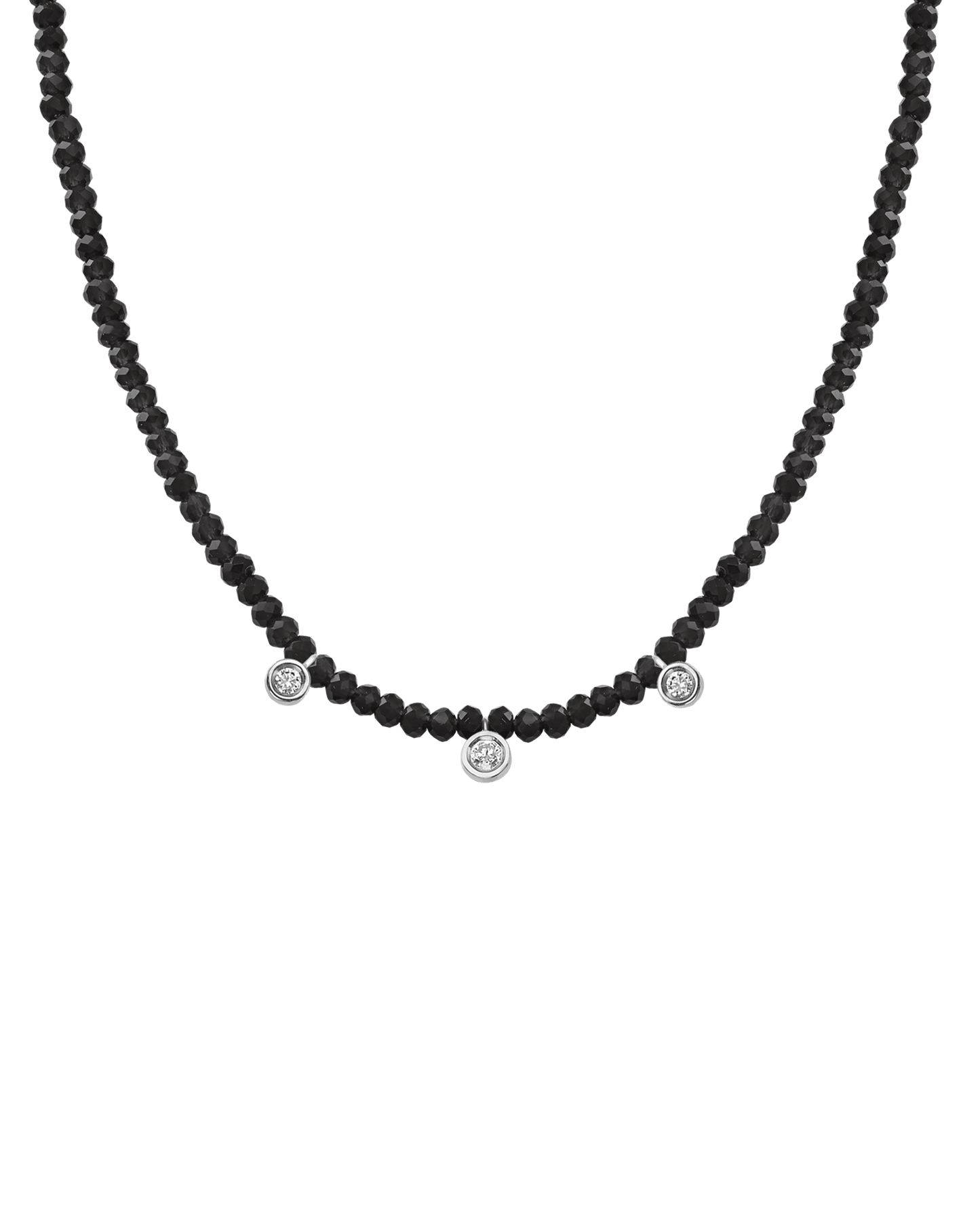 Blue Lapis Gemstone & Three diamonds Necklace - 14K White Gold Necklaces magal-dev Glass Beads Black Spinnel 14" - Collar