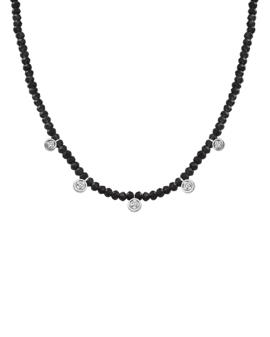 Black Spinel Gemstone & Five diamonds Necklace - 14K White Gold Necklaces magal-dev Glass Beads Black Spinnel 14" - Collar