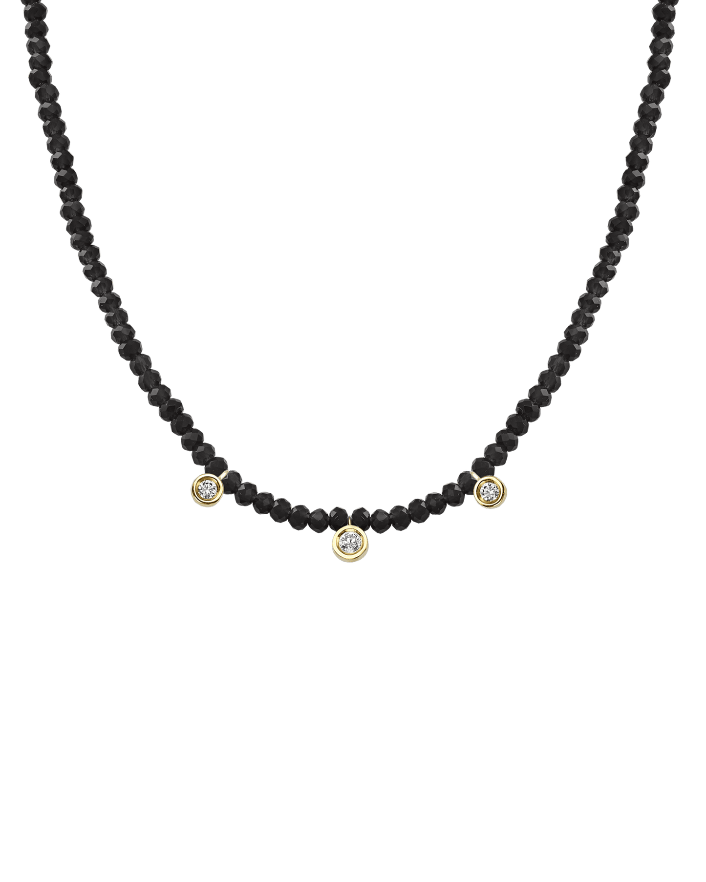 Moonstone Gemstone & Three diamonds Necklace - 14K Yellow Gold Necklaces magal-dev Glass Beads Black Spinnel 14" - Collar