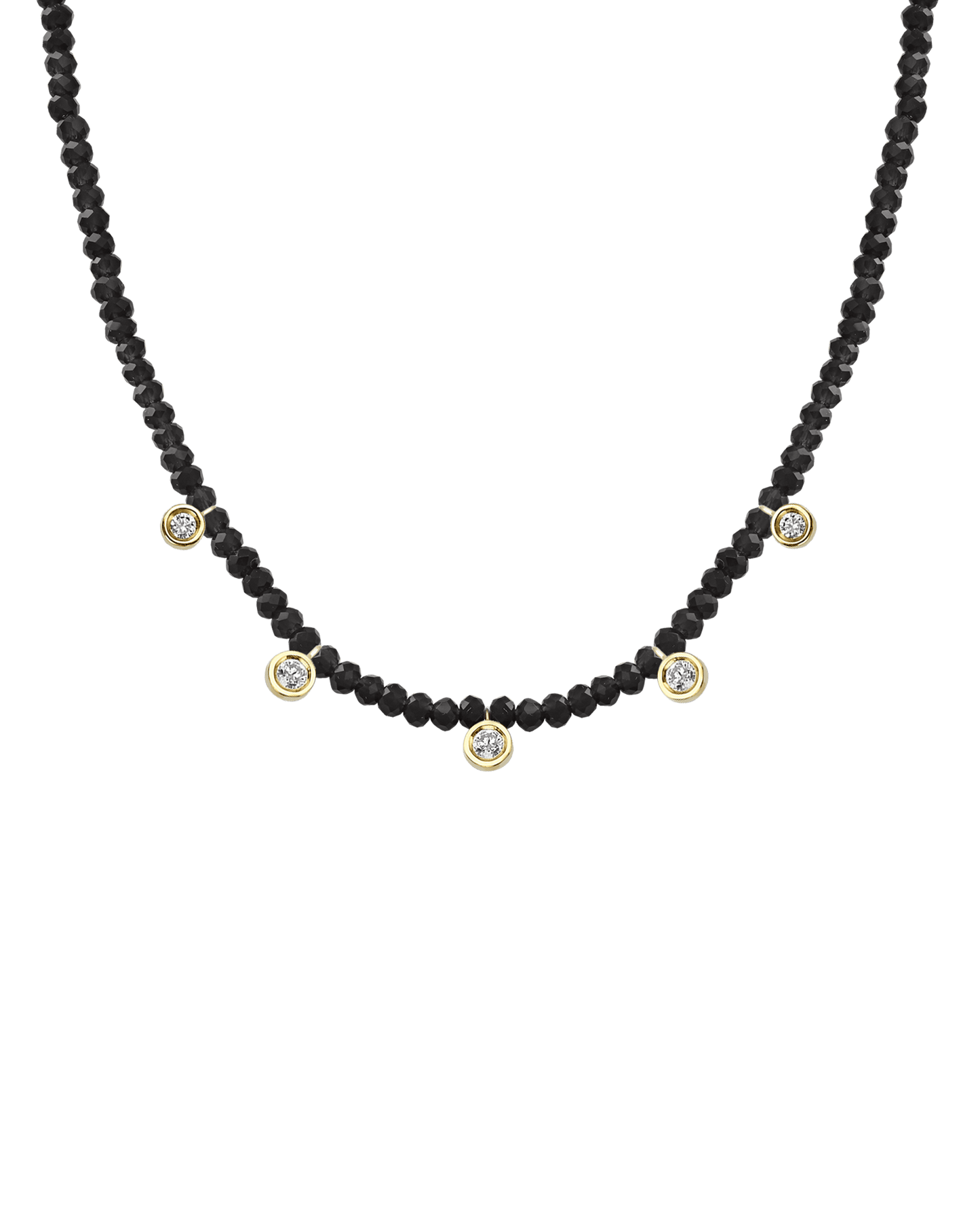 Emerald Gemstone & Five diamonds Necklace - 14K Yellow Gold Necklaces magal-dev Glass Beads Black Spinnel 14" - Collar