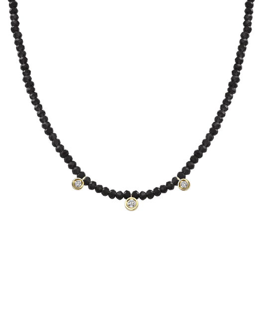 Black Spinel Gemstone & Three diamonds Necklace - 14K Yellow Gold Necklaces magal-dev Glass Beads Black Spinnel 14" - Collar