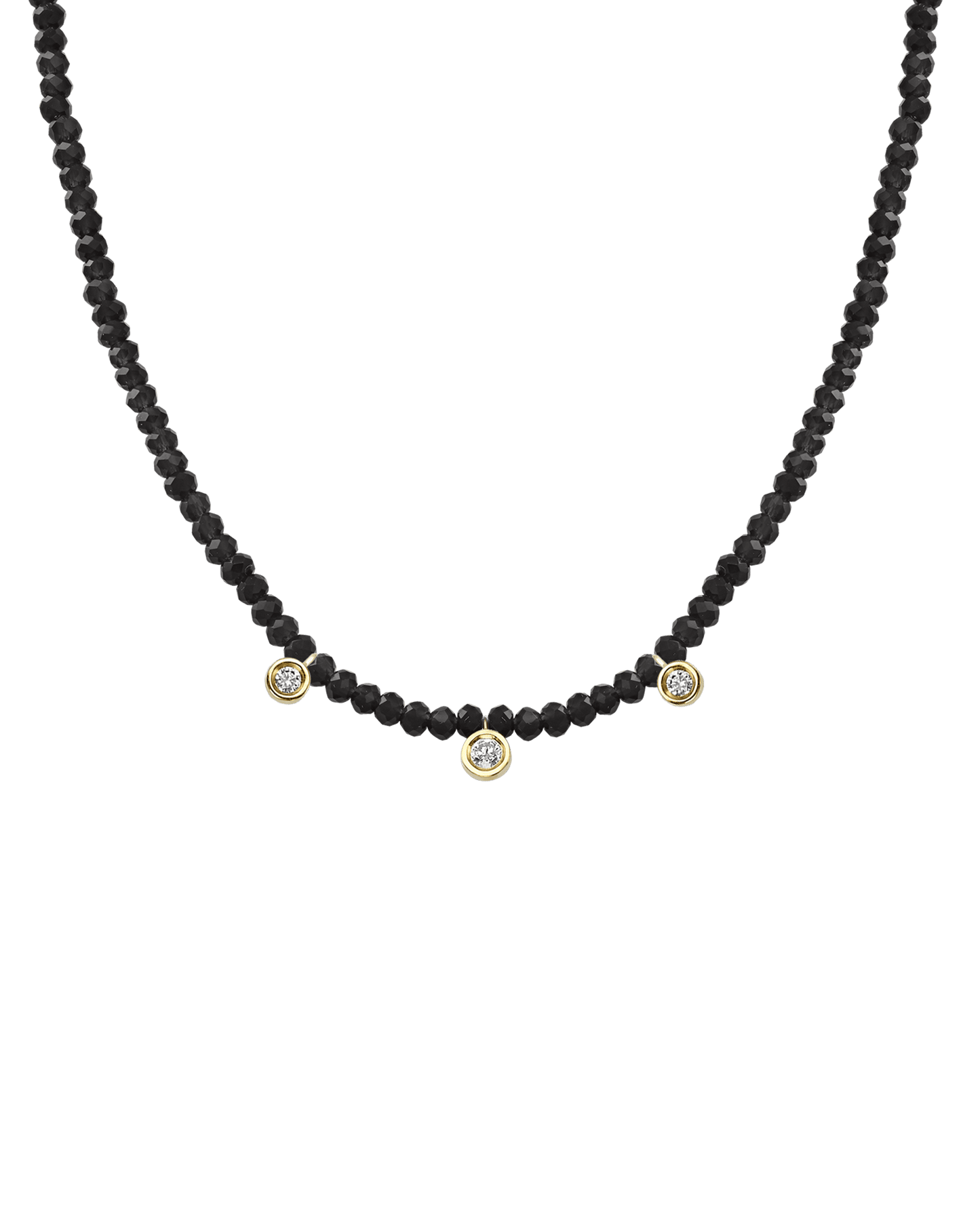 Jade Gemstone & Three diamonds Necklace - 14K Yellow Gold Necklaces magal-dev Glass Beads Black Spinnel 14" - Collar