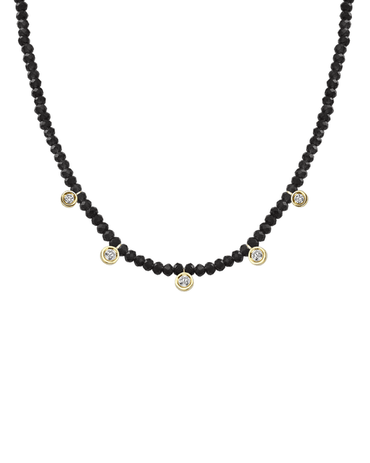 Black Spinel Gemstone & Five diamonds Necklace - 14K Yellow Gold Necklaces magal-dev Glass Beads Black Spinnel 14" - Collar