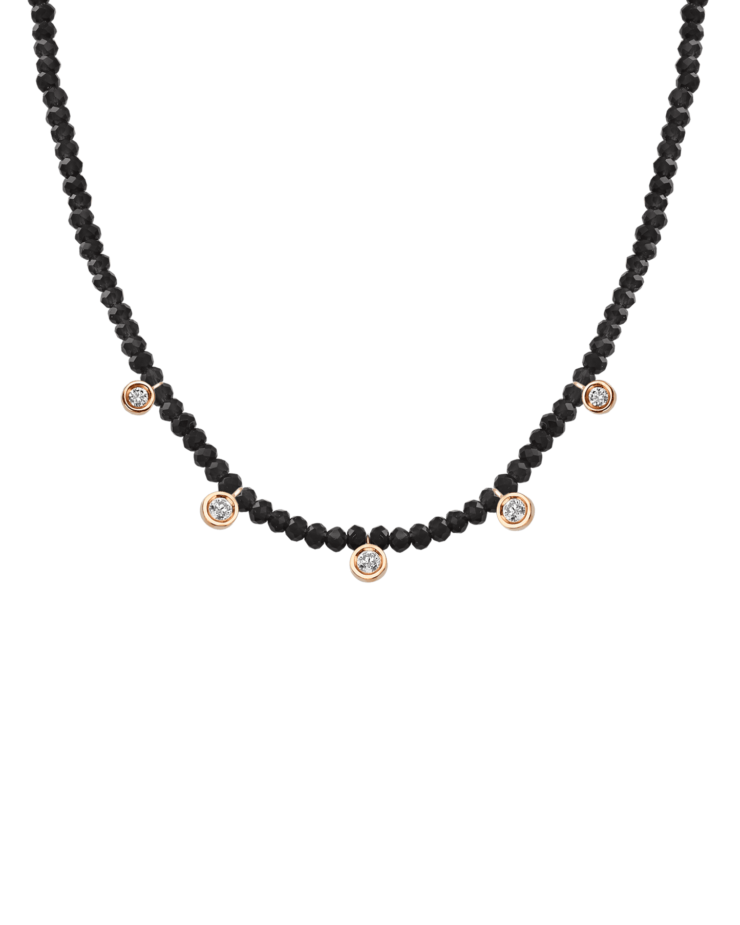 Blue Lapis Gemstone & Five diamonds Necklace - 14K Rose Gold Necklaces magal-dev Glass Beads Black Spinnel 14" - Collar