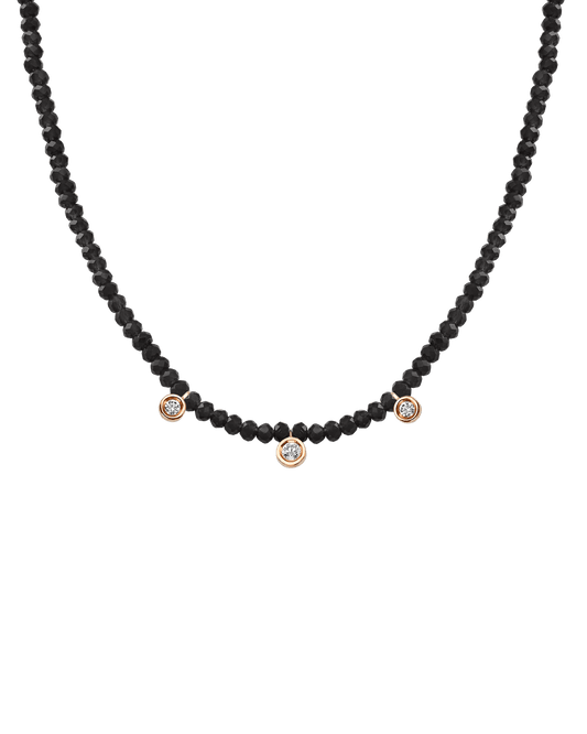 Black Spinel Gemstone & Three diamonds Necklace - 14K Rose Gold Necklaces magal-dev Glass Beads Black Spinnel 14" - Collar