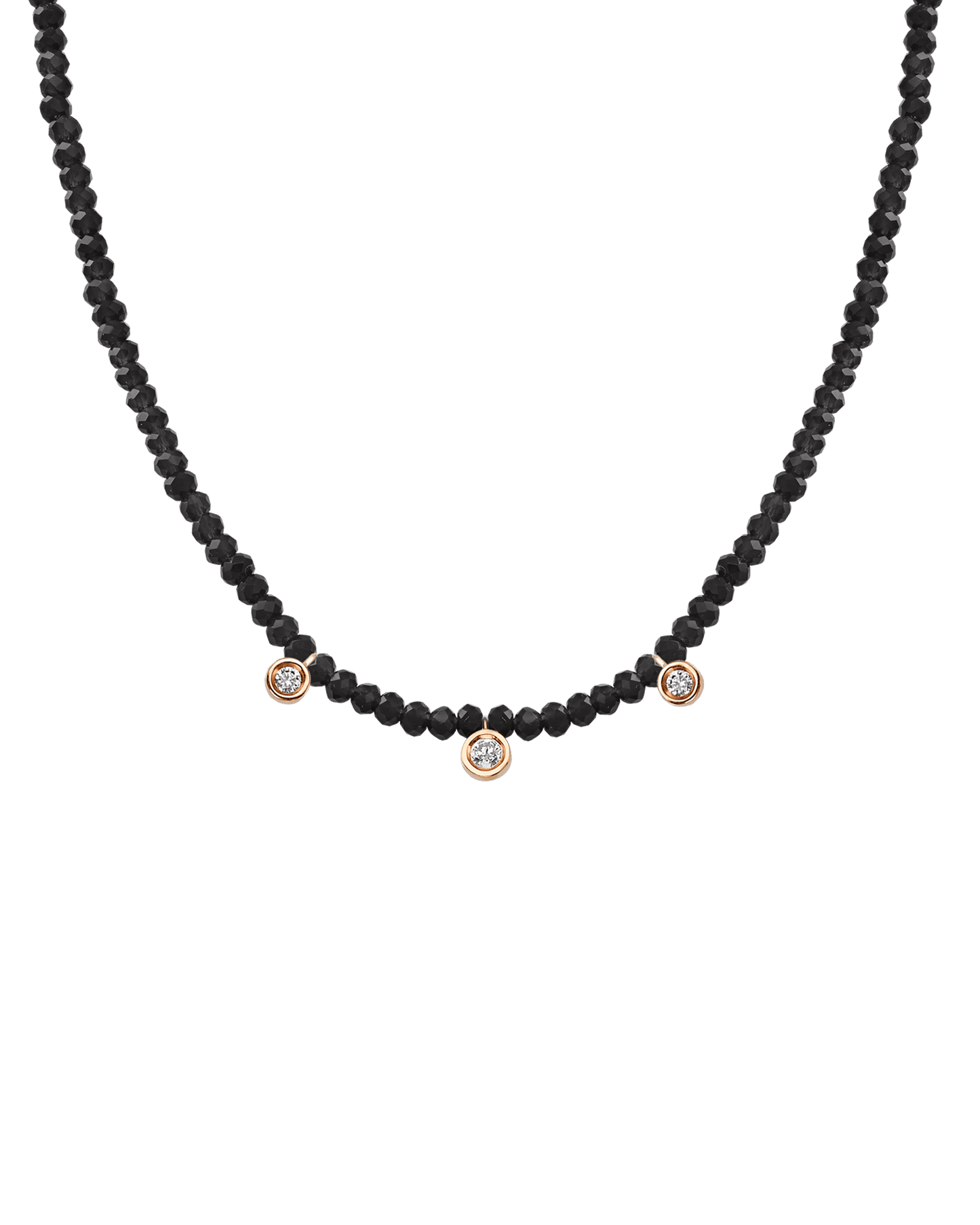 Blue Lapis Gemstone & Three diamonds Necklace - 14K Rose Gold Necklaces magal-dev Glass Beads Black Spinnel 14" - Collar