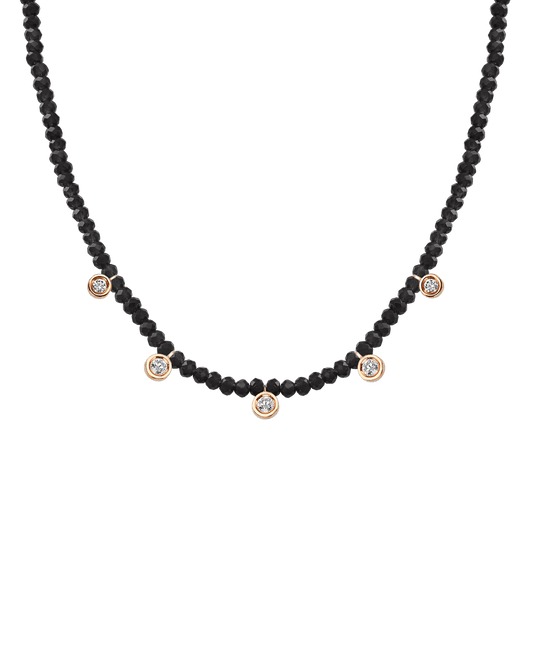 Black Spinel Gemstone & Five diamonds Necklace - 14K Rose Gold Necklaces magal-dev Glass Beads Black Spinnel 14" - Collar