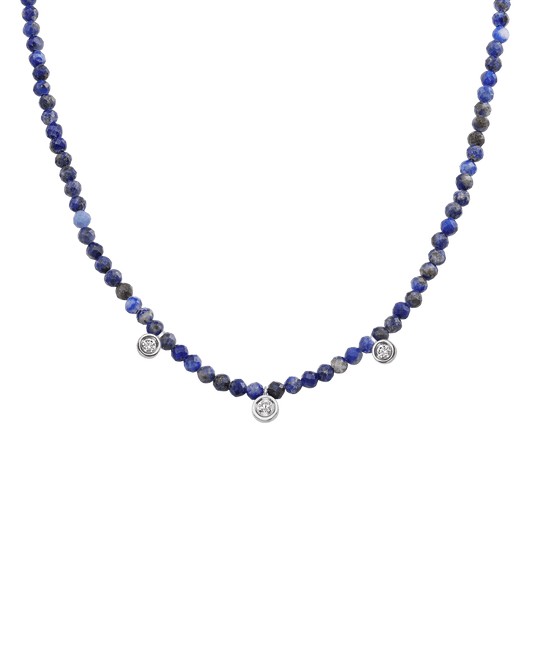 Blue Lapis Gemstone & Three diamonds Necklace - 14K White Gold Necklaces magal-dev Natural Blue Lapis 14" - Collar