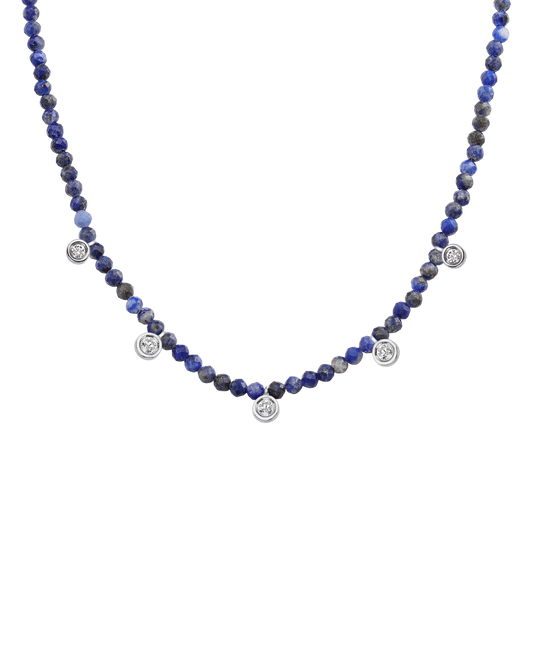Blue Lapis Gemstone & Five diamonds Necklace - 14K White Gold Necklaces magal-dev Natural Blue Lapis 14" - Collar