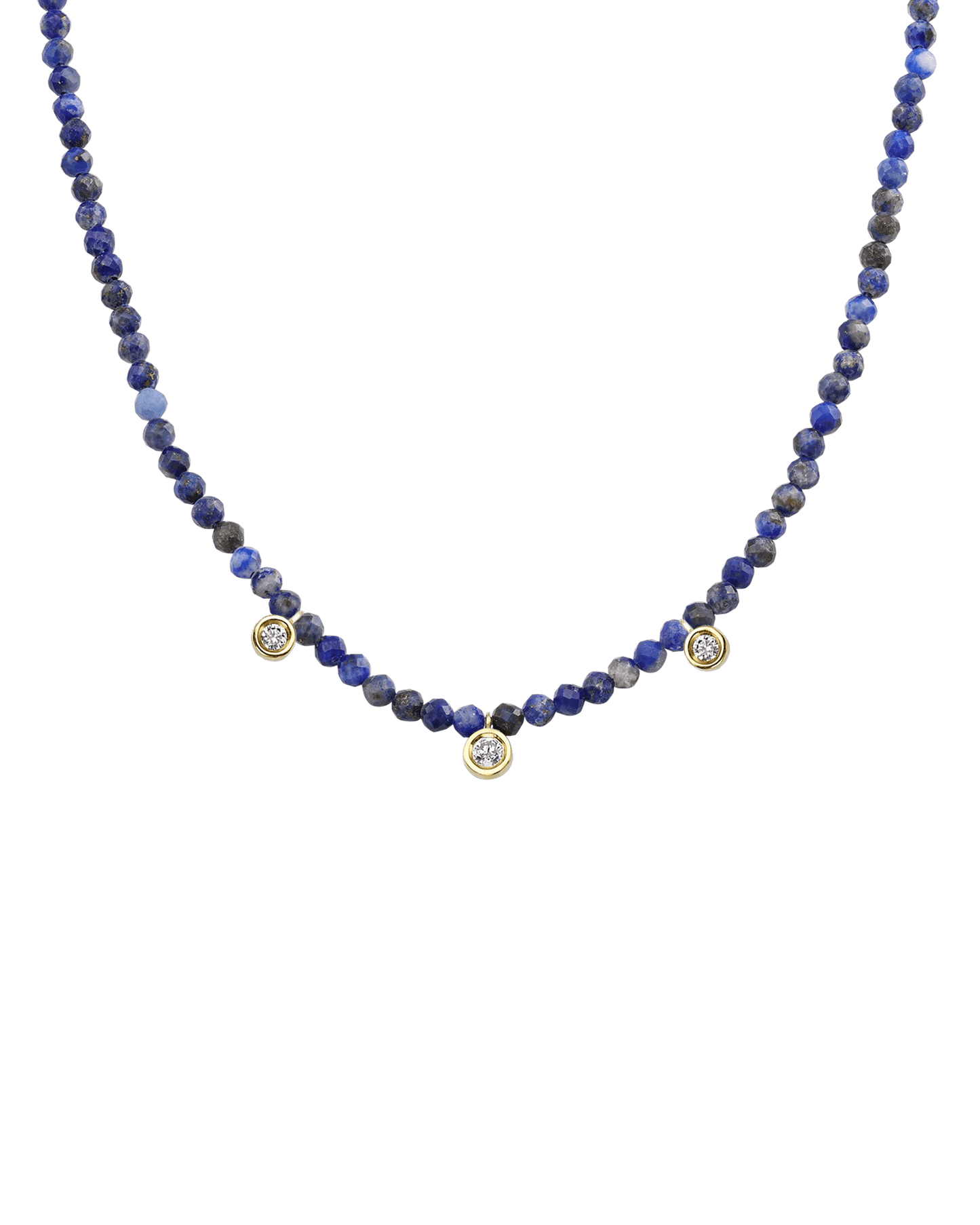 Moonstone Gemstone & Three diamonds Necklace - 14K Yellow Gold Necklaces magal-dev Natural Blue Lapis 14" - Collar