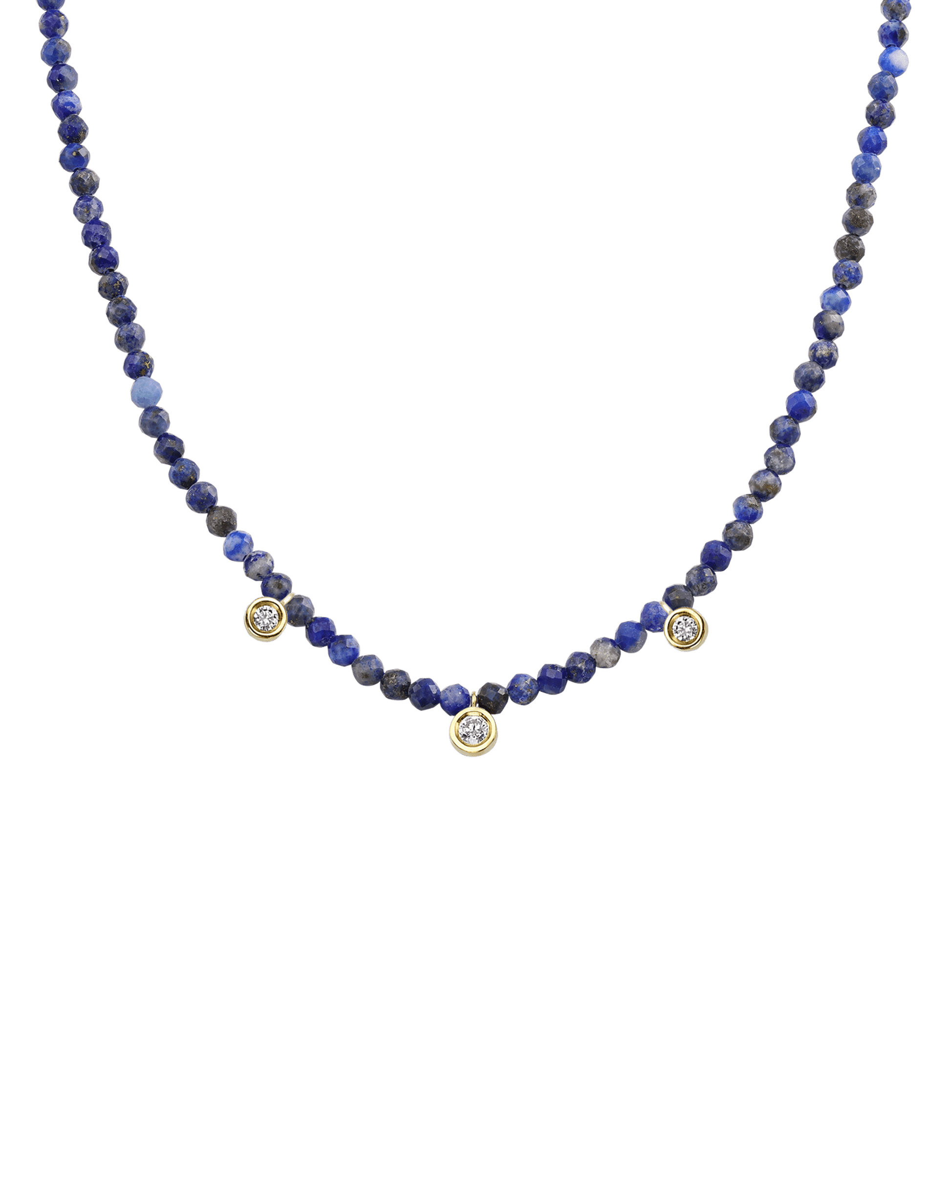 Garnet Gemstone & Three diamonds Necklace - 14K Yellow Gold Necklaces magal-dev Natural Blue Lapis 14" - Collar