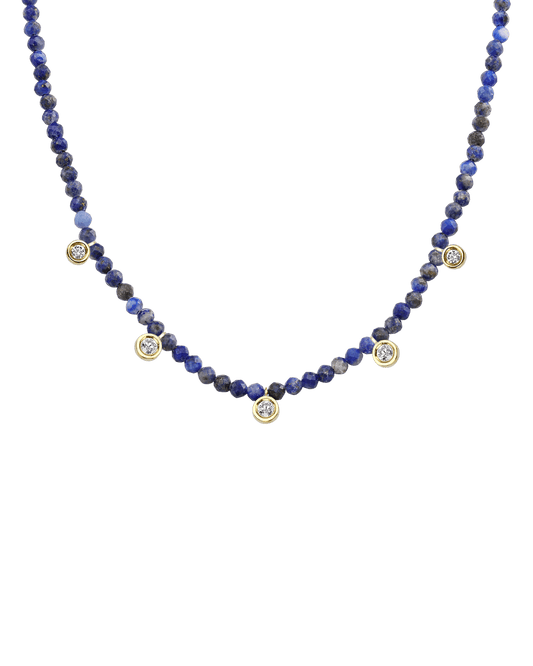 Blue Lapis Gemstone & Five diamonds Necklace - 14K Yellow Gold Necklaces magal-dev Natural Blue Lapis 14" - Collar