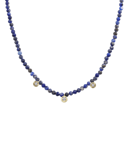 Blue Lapis Gemstone & Three diamonds Necklace - 14K Yellow Gold Necklaces magal-dev Natural Blue Lapis 14" - Collar