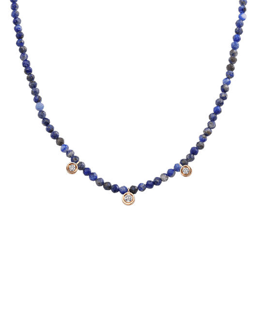 Blue Lapis Gemstone & Three diamonds Necklace - 14K Rose Gold Necklaces magal-dev Natural Blue Lapis 14" - Collar