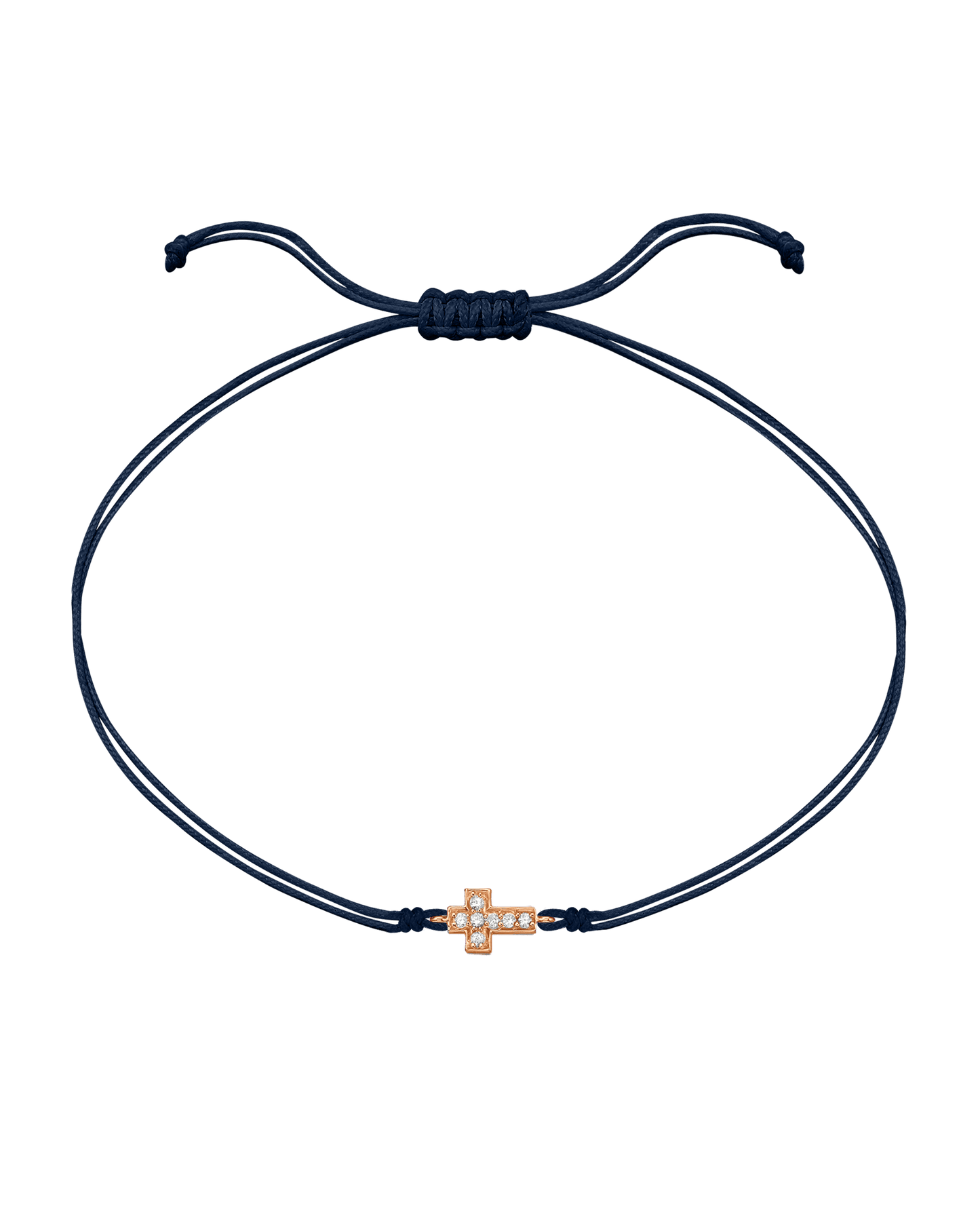 Cross Diamond String Of Love - 14K Rose Gold Bracelets 14K Solid Gold Navy Blue