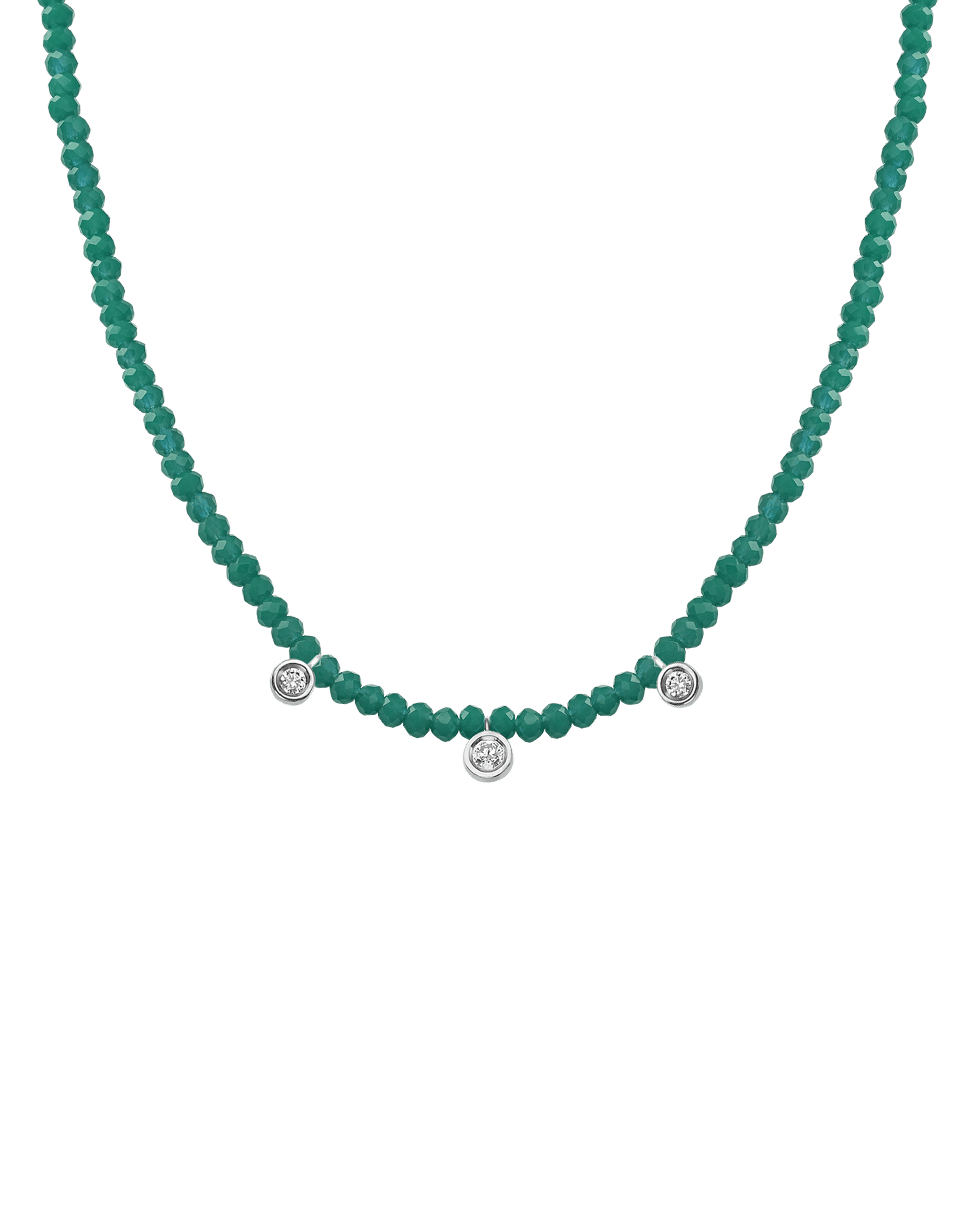 Jade Gemstone & Three diamonds Necklace - 14K Yellow Gold Necklaces magal-dev