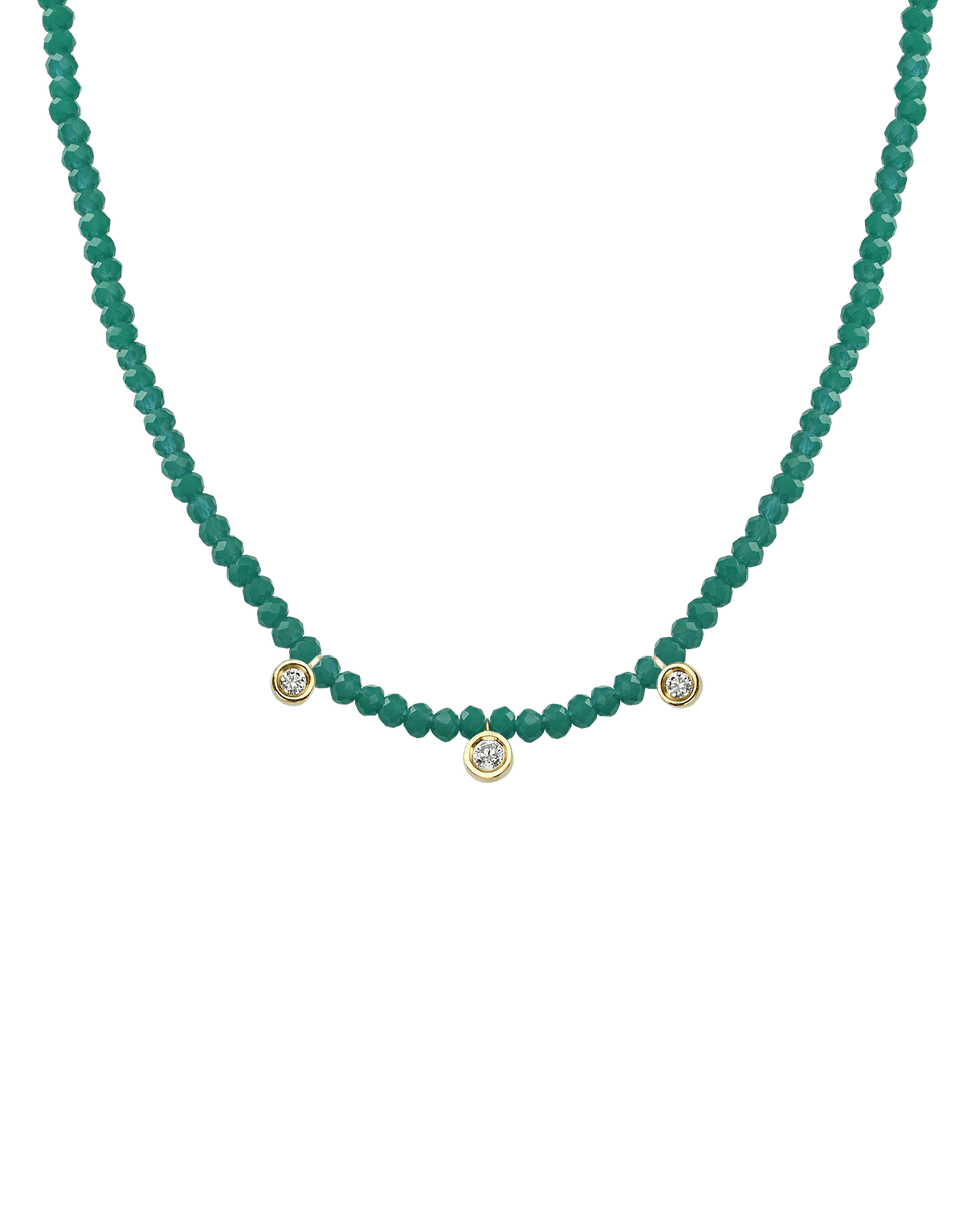 Turquoise Gemstone & Three diamonds Necklace - 14K White Gold Necklaces magal-dev