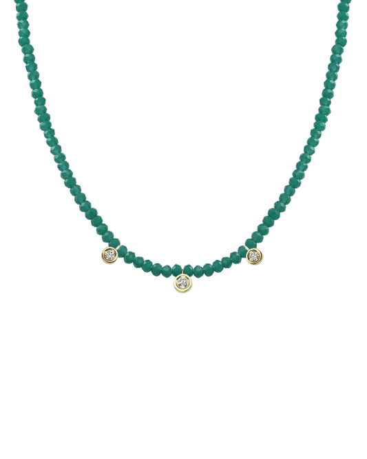 Emerald Gemstone & Three diamonds Necklace - 14K Yellow Gold Necklaces magal-dev Natural Emerald 14" - Collar