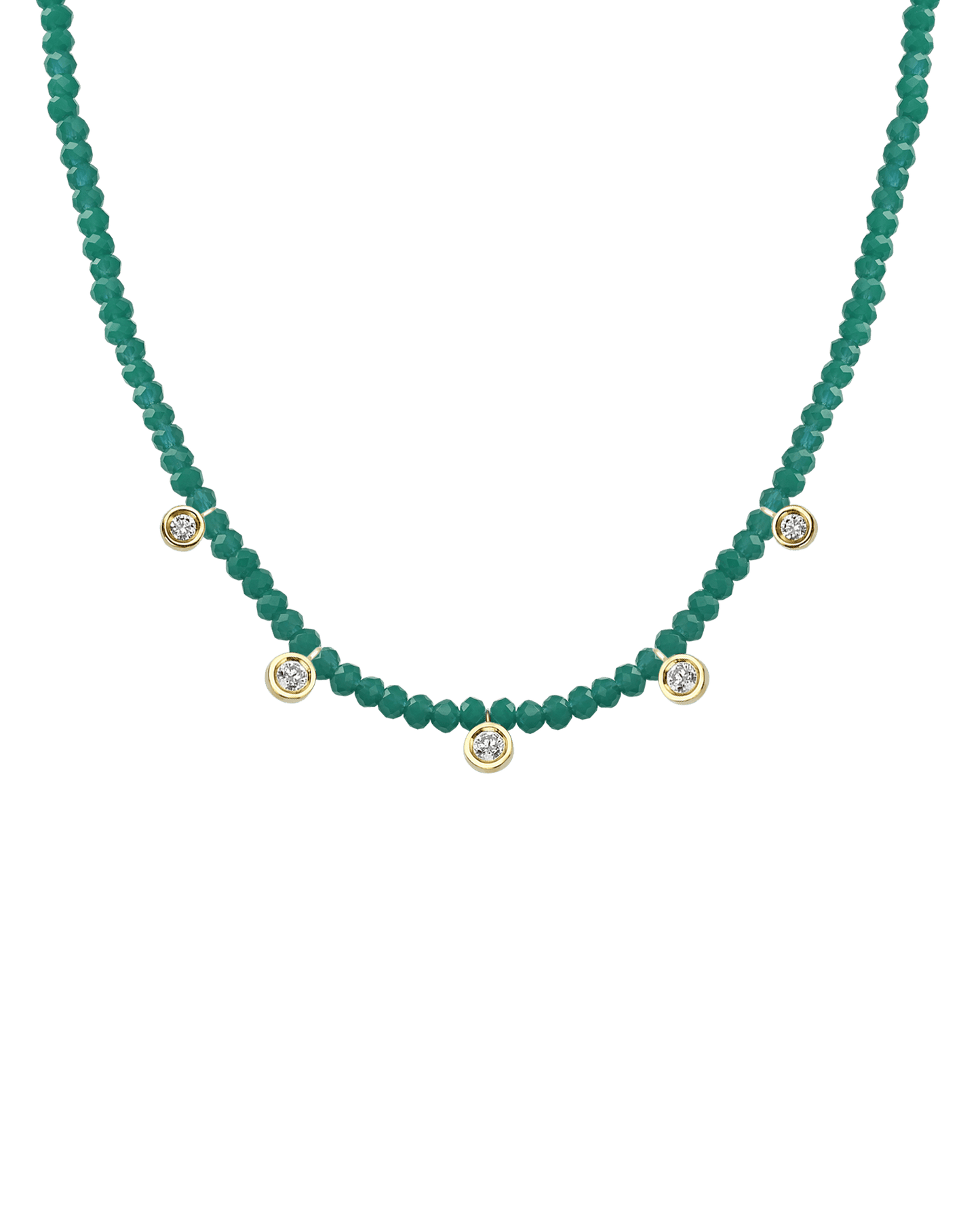 Emerald Gemstone & Five diamonds Necklace - 14K Yellow Gold Necklaces magal-dev Natural Emerald 14" - Collar