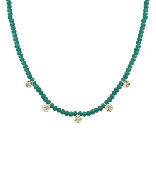 Emerald Gemstone & Five diamonds Necklace - 14K Yellow Gold Necklaces magal-dev Natural Emerald 14" - Collar