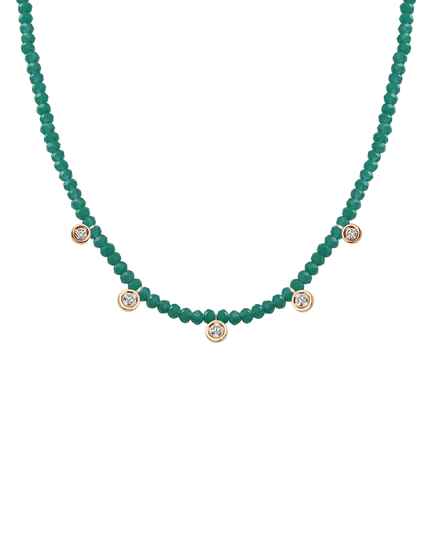 Emerald Gemstone & Five diamonds Necklace - 14K Yellow Gold Necklaces magal-dev