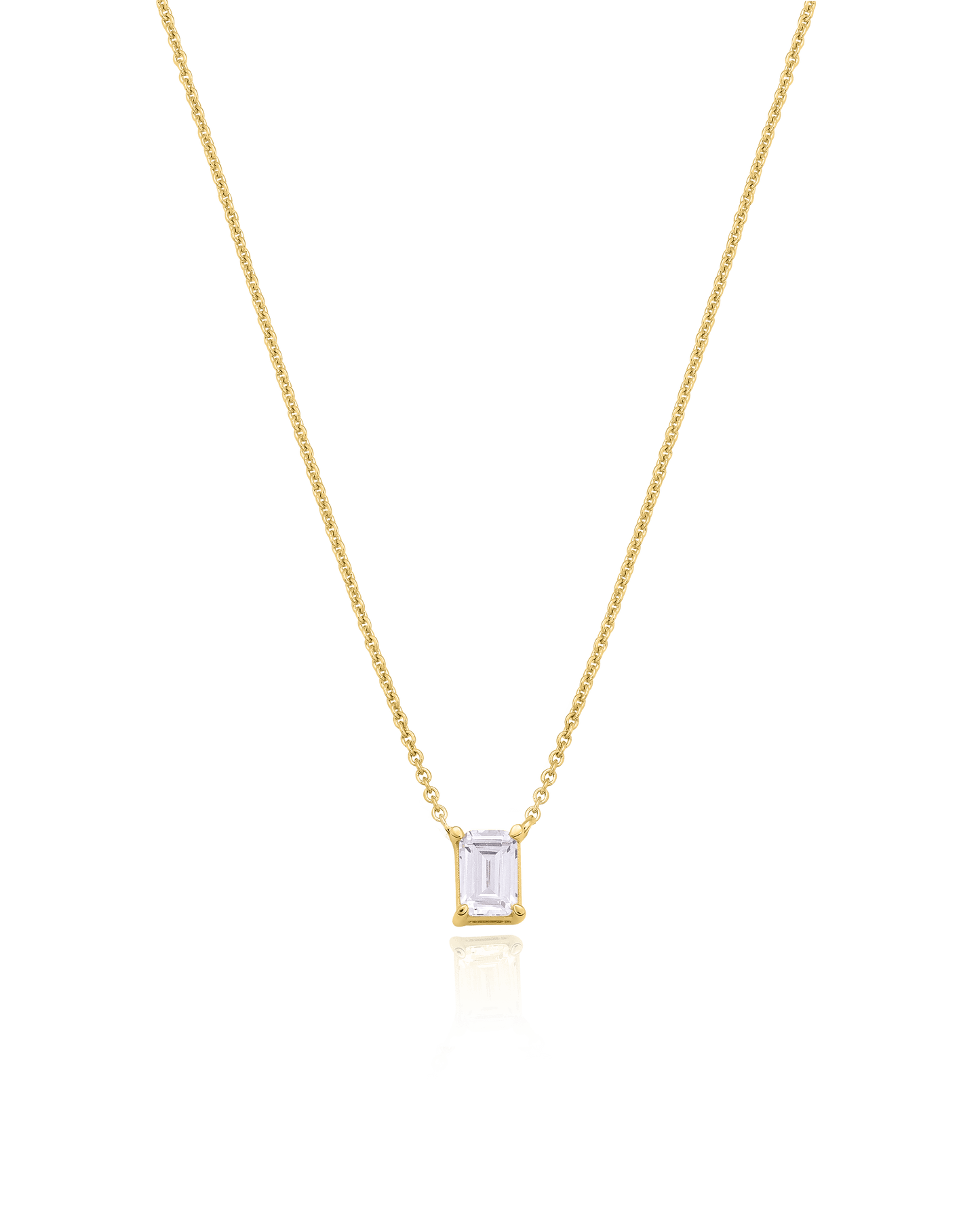 Emerald Solitaire Diamond Necklace - 14K Yellow Gold Necklaces magal-dev 0.10 CT 16”