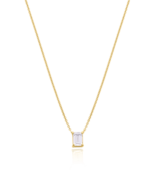 Emerald Solitaire Diamond Necklace - 14K Yellow Gold Necklaces magal-dev 0.10 CT 16”