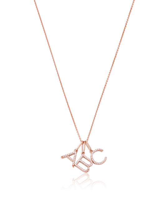 Frosted Initial Necklace - 14K Rose Gold Necklaces magal-dev 1 Initial 16”+2” extender