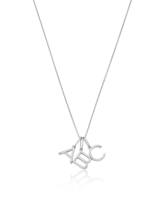 Frosted Initial Necklace - 14K White Gold Necklaces magal-dev 1 Initial 16”+2” extender
