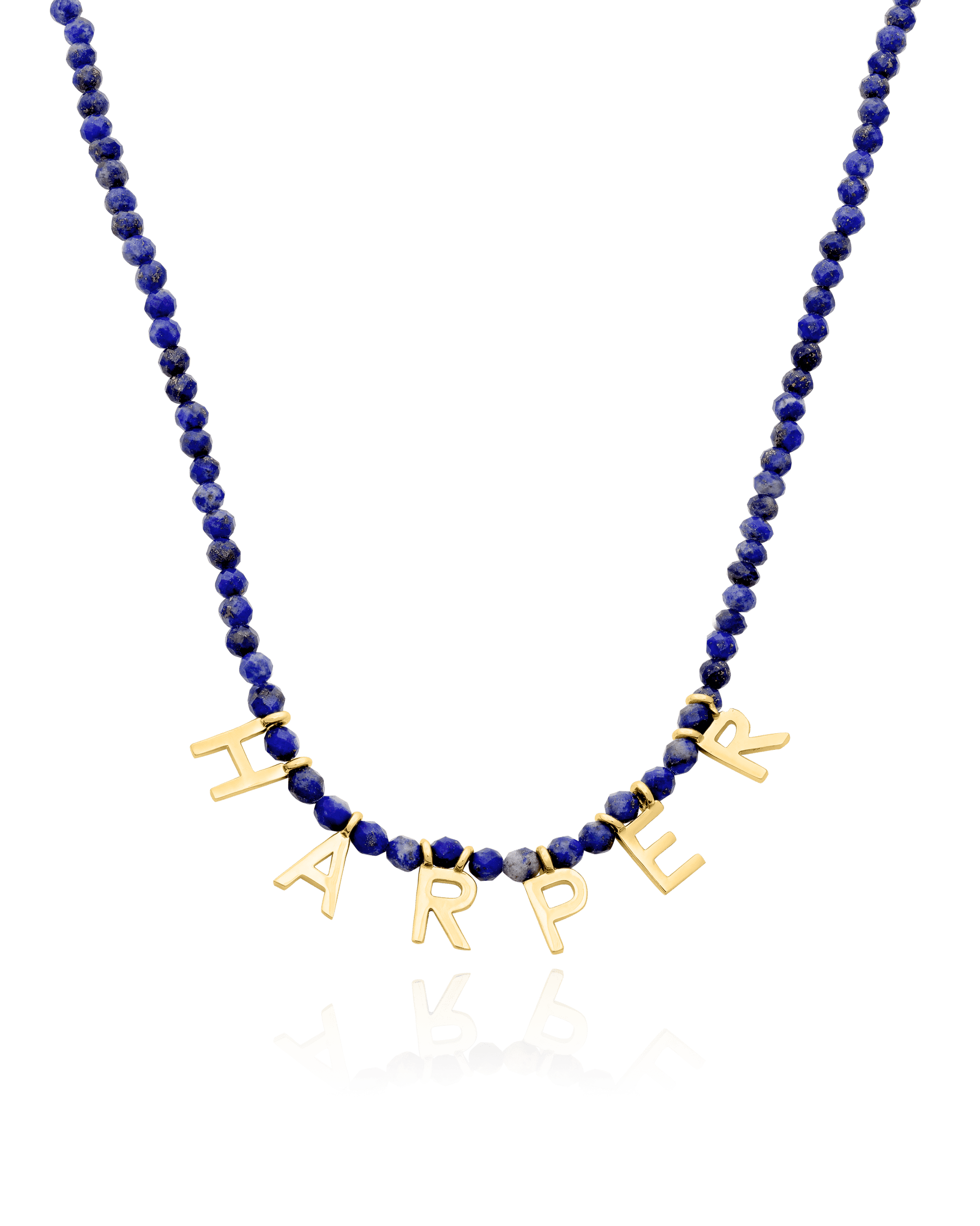 Gemstone & Initial Necklace - 18K Gold Vermeil Necklaces magal-dev Natural Blue Lapis 14"
