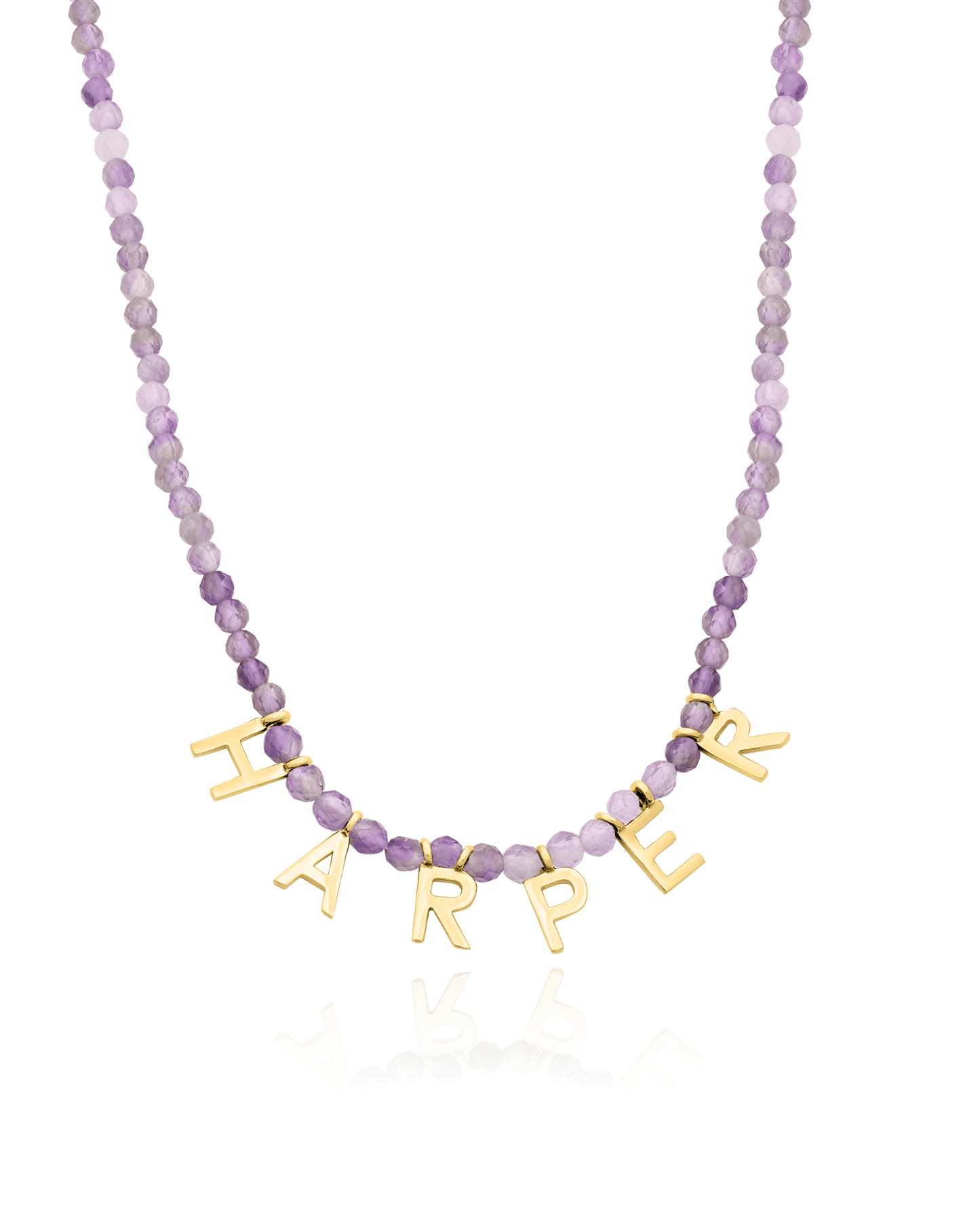 Gemstone & Initial Necklace - 18K Gold Vermeil Necklaces magal-dev Natural Purple Amethyst 14"
