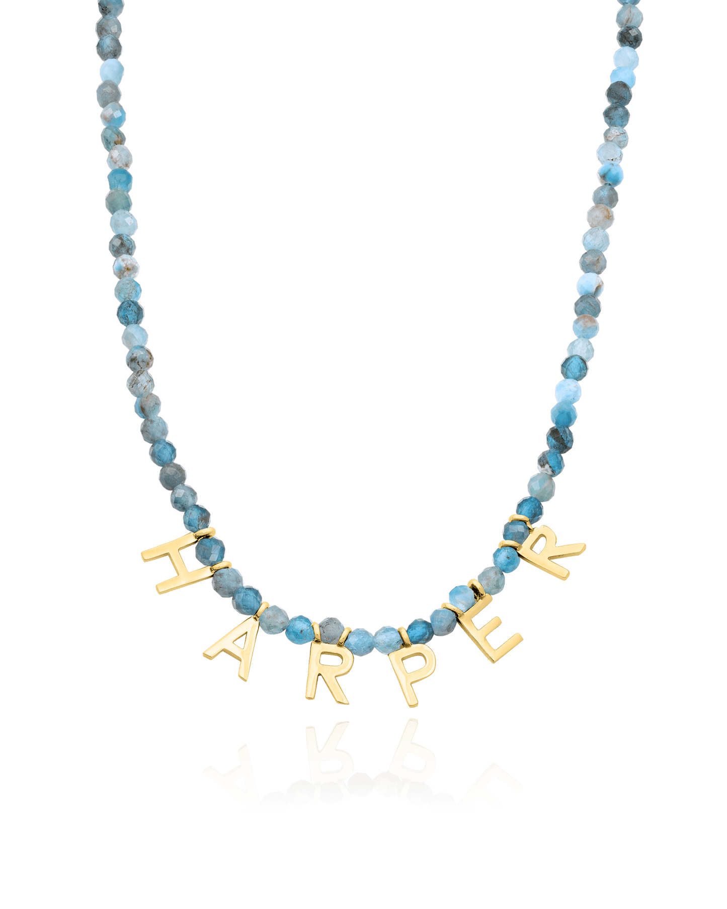 Gemstone & Initial Necklace - 18K Gold Vermeil Necklaces magal-dev Natural Turquoise 14"