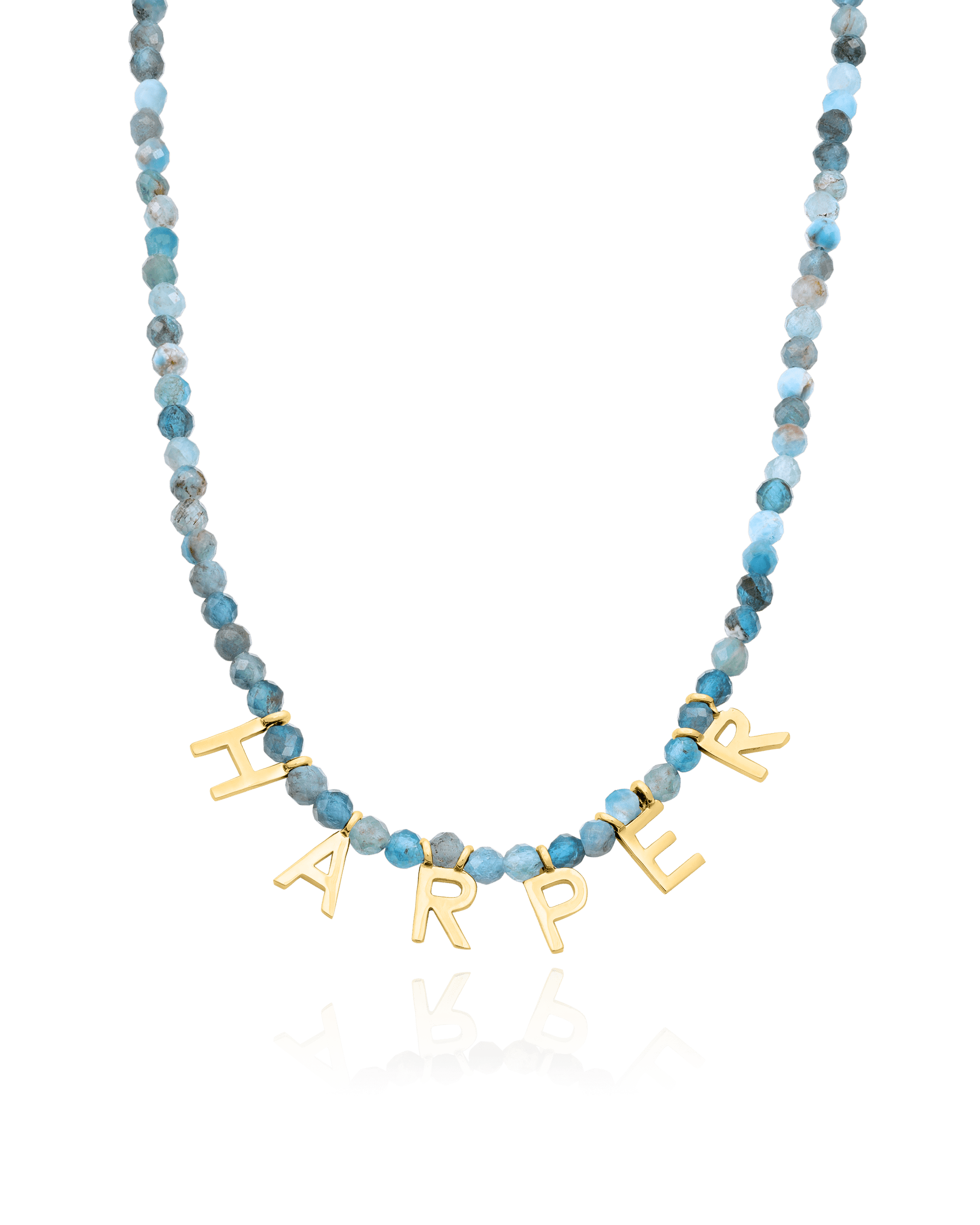 Gemstone & Initial Necklace - 18K Gold Vermeil Necklaces magal-dev Natural Turquoise 14"