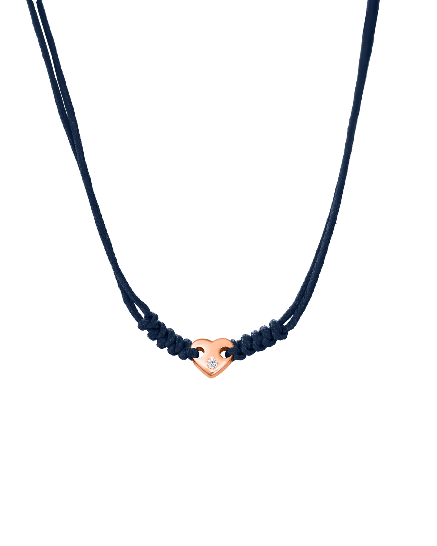 Heart of Gold String of Love Necklace - 14K Rose Gold Necklaces 14K Solid Gold Navy Blue