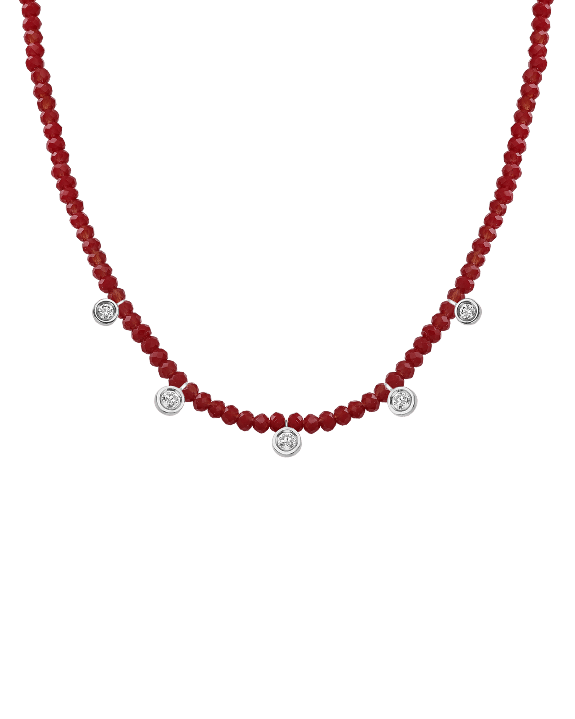 Black Spinel Gemstone & Five diamonds Necklace - 14K White Gold Necklaces magal-dev Natural Red Jade 14" - Collar