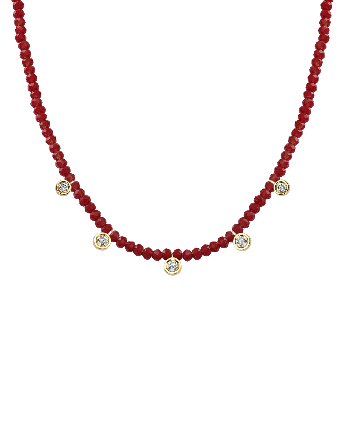 Blue Lapis Gemstone & Five diamonds Necklace - 14K Yellow Gold Necklaces magal-dev Natural Red Jade 14" - Collar