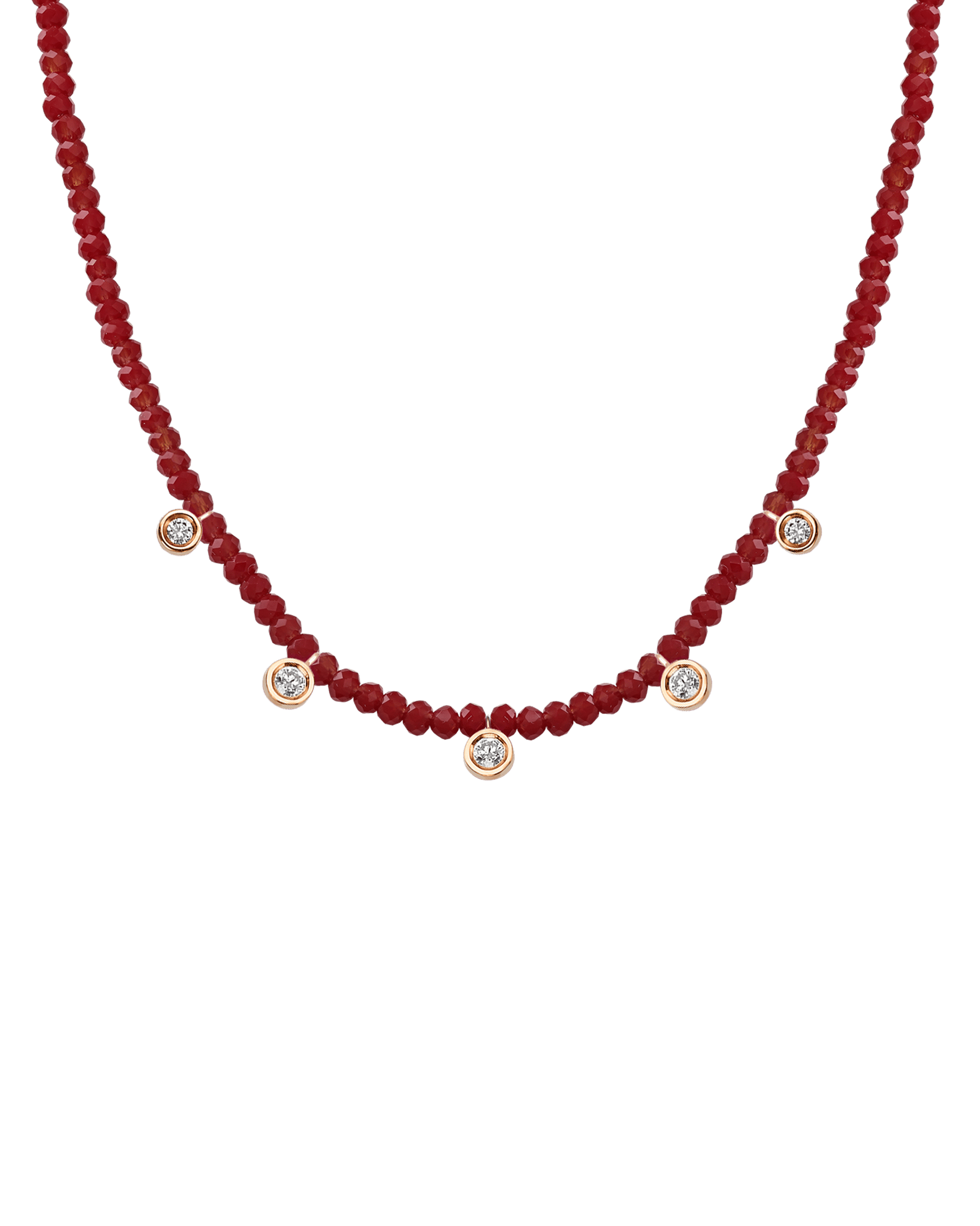 Garnet Gemstone & Five diamonds Necklace - 14K Yellow Gold Necklaces magal-dev