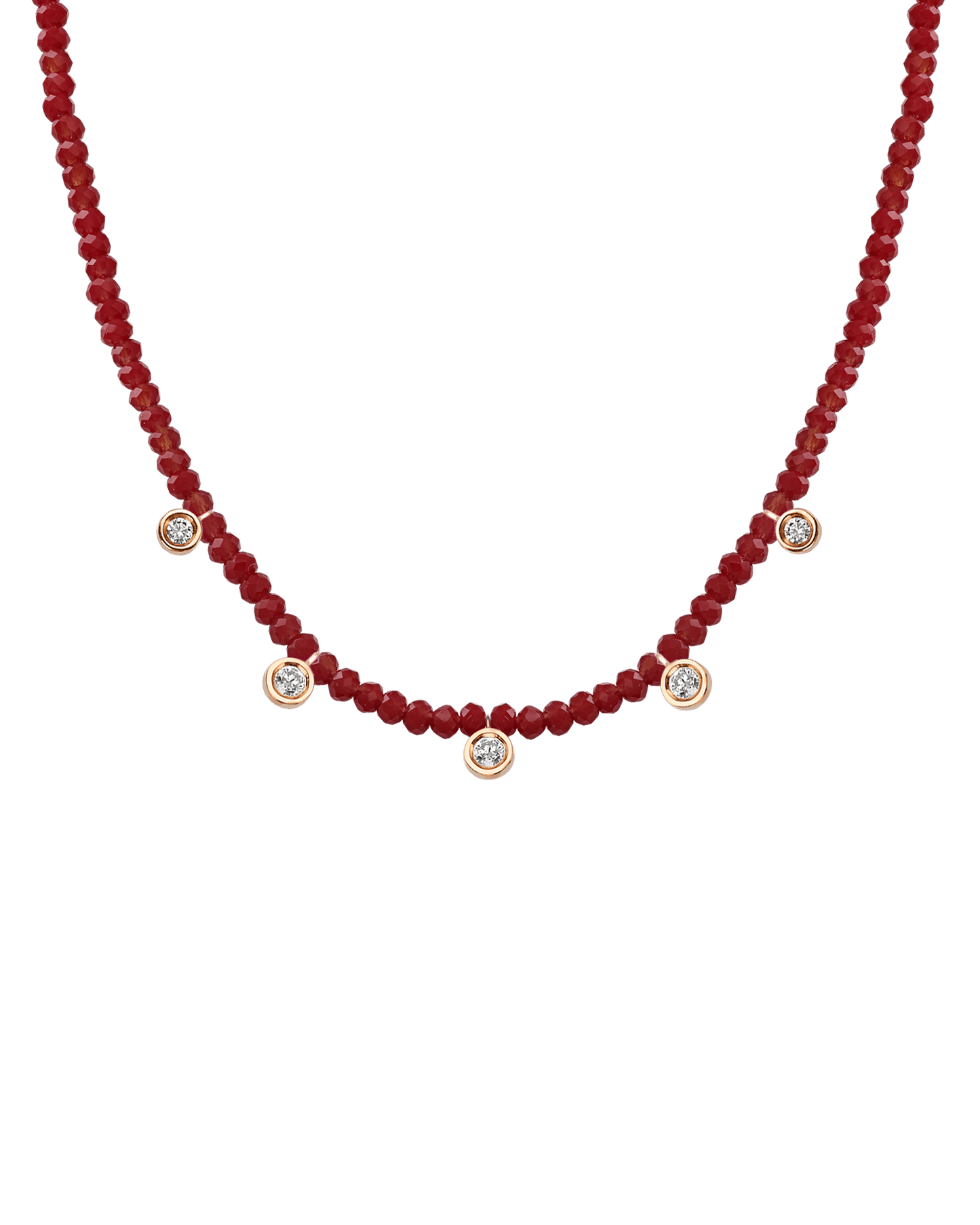 Black Spinel Gemstone & Five diamonds Necklace - 14K Rose Gold Necklaces magal-dev Natural Red Jade 14" - Collar