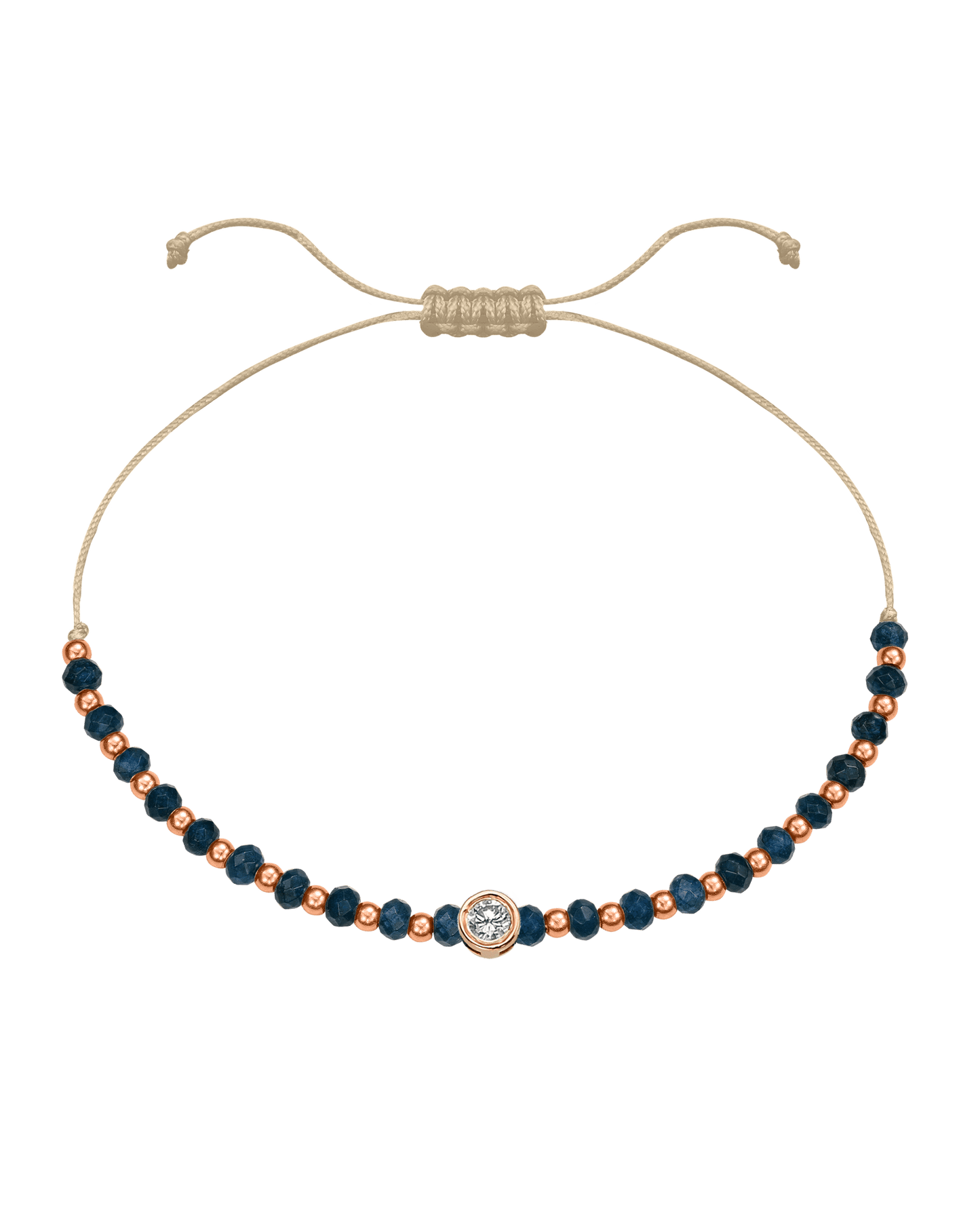 Lapis Gemstone String of Love Bracelet for Wisdom - 14K Rose Gold Bracelets 14K Solid Gold Beige Large: 0.1ct