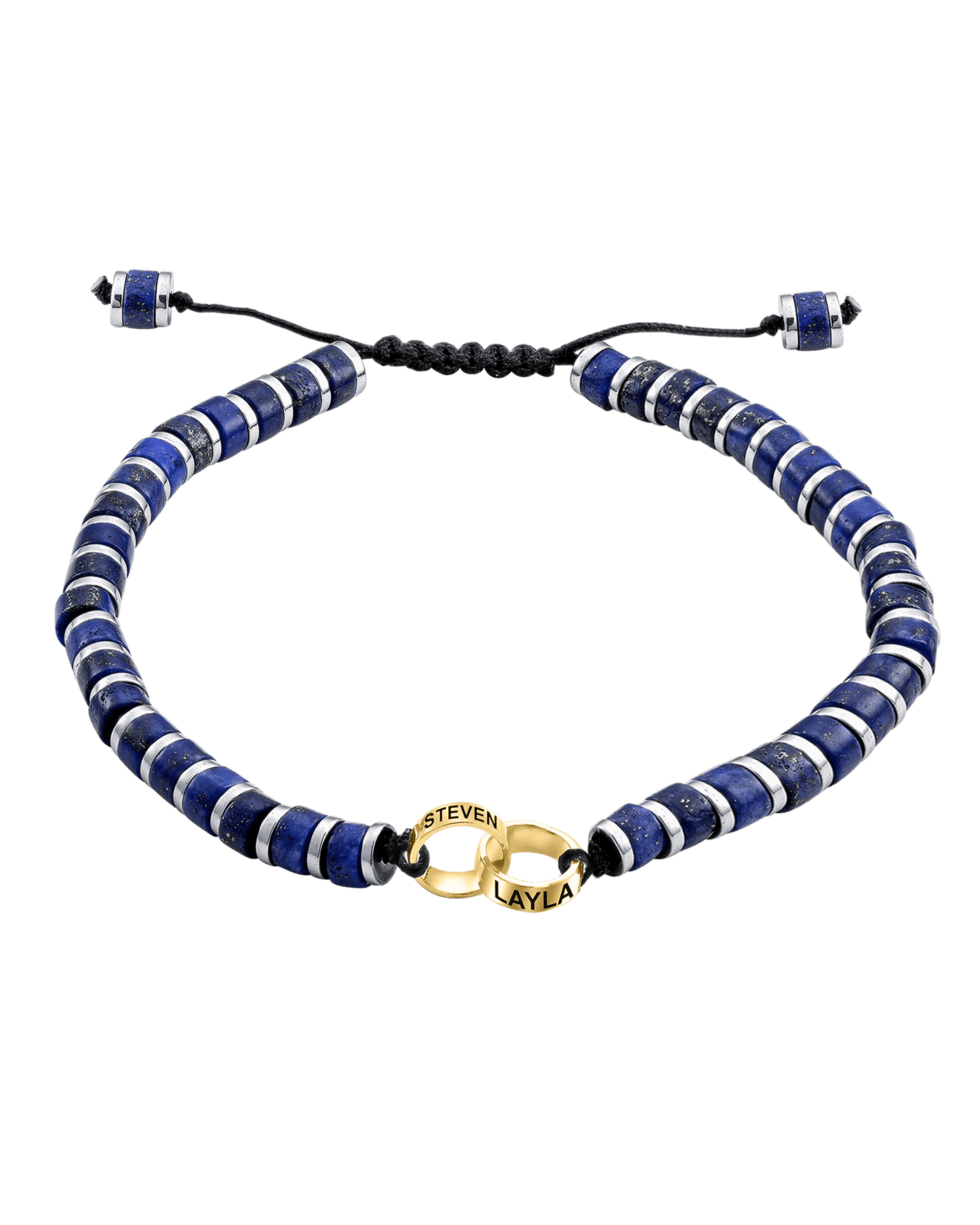 Men's Blue Lapis Disc Bead & Forever Links Bracelet - 14K Yellow Gold Bracelets magal-dev 2 Links
