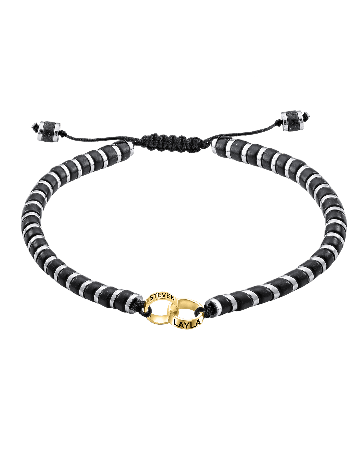 Men's Black Onyx Disc Bead & Forever Links Bracelet - 14K Yellow Gold Bracelets magal-dev 2 Links