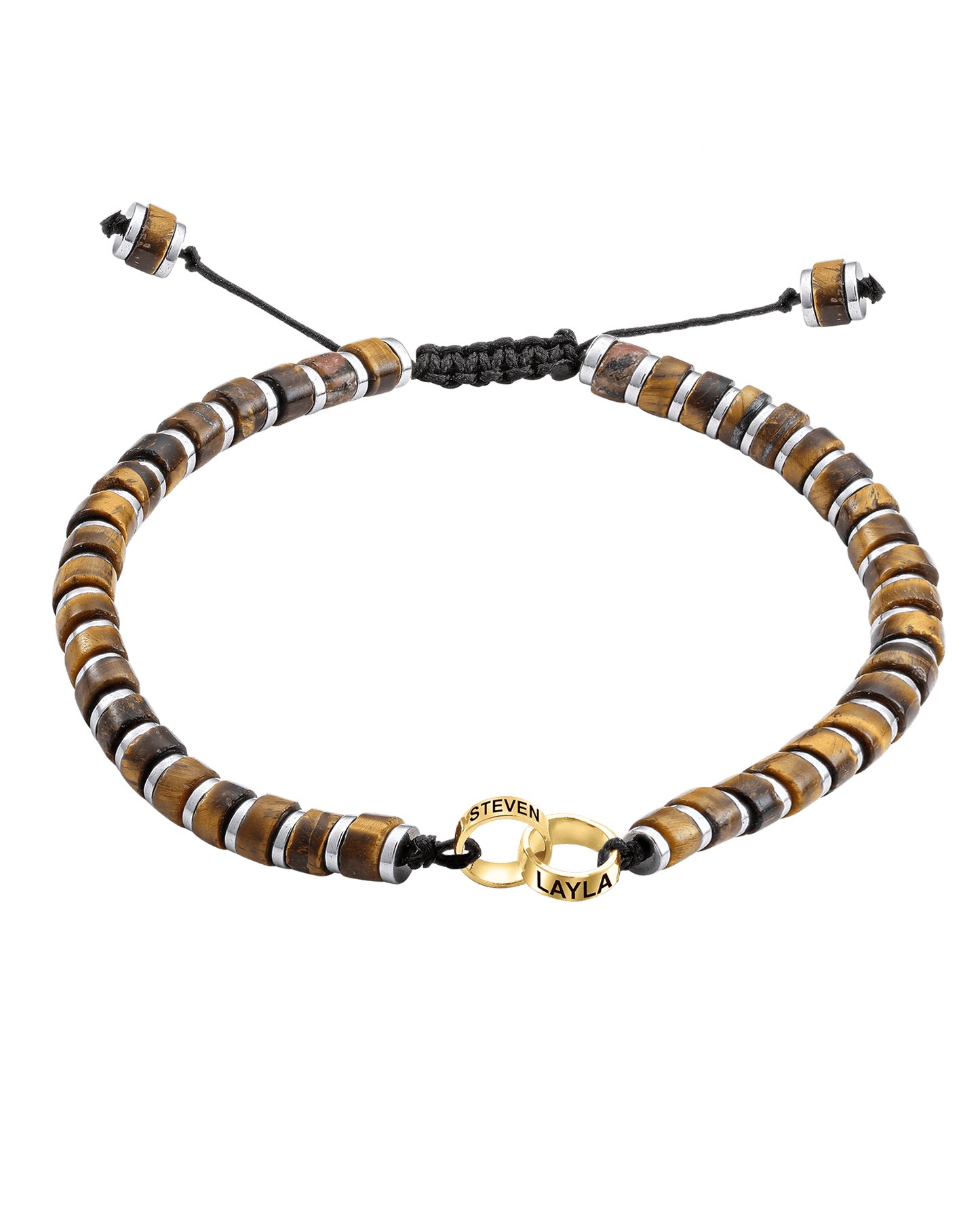 Men's Brown Tiger Eye Disc Bead & Forever Links Bracelet - 14K Yellow Gold Bracelets magal-dev 2 Links