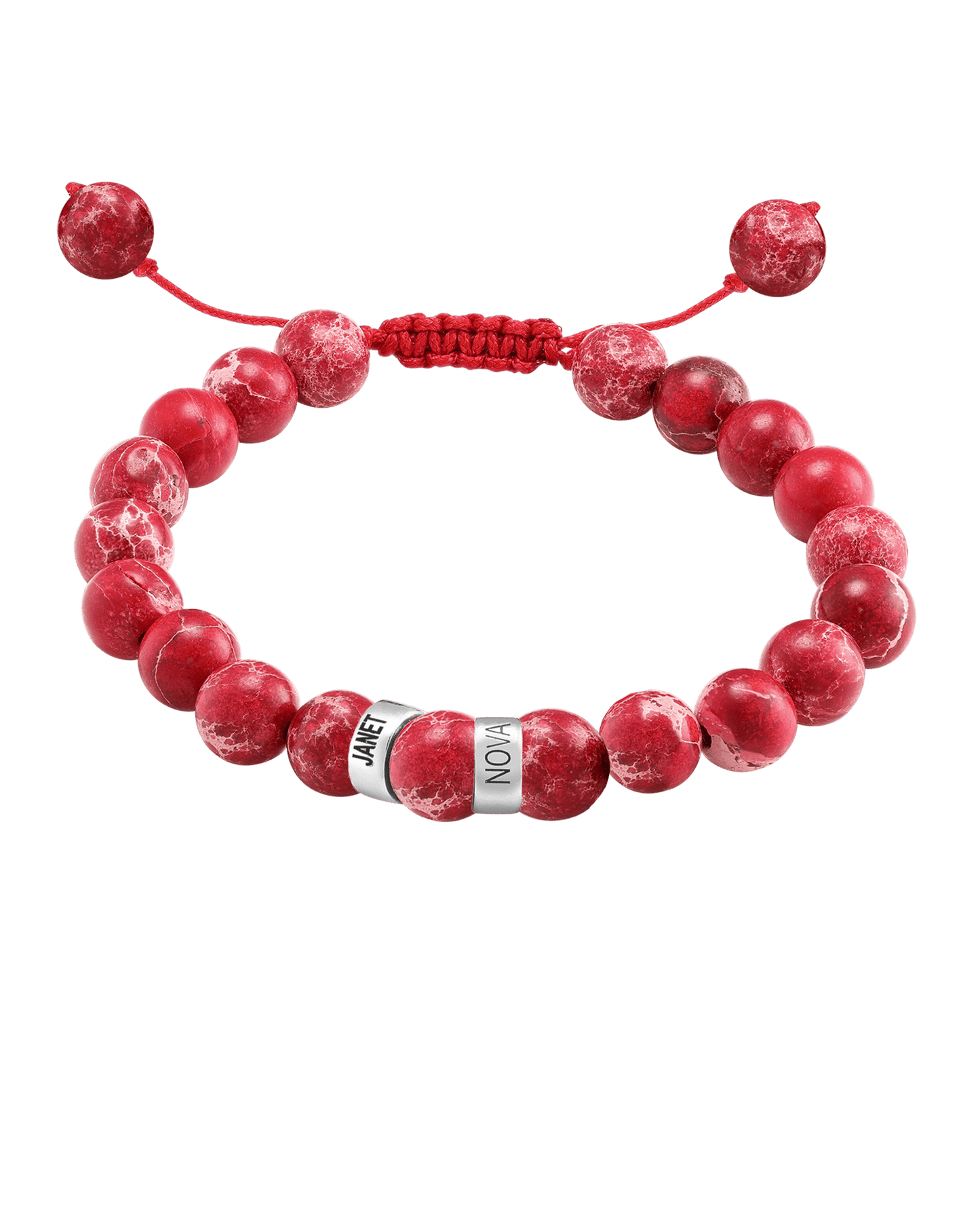 Men's Red Imperial Jasper Engravable Bead Bracelet - 925 Sterling Silver Bracelets magal-dev 2 Links